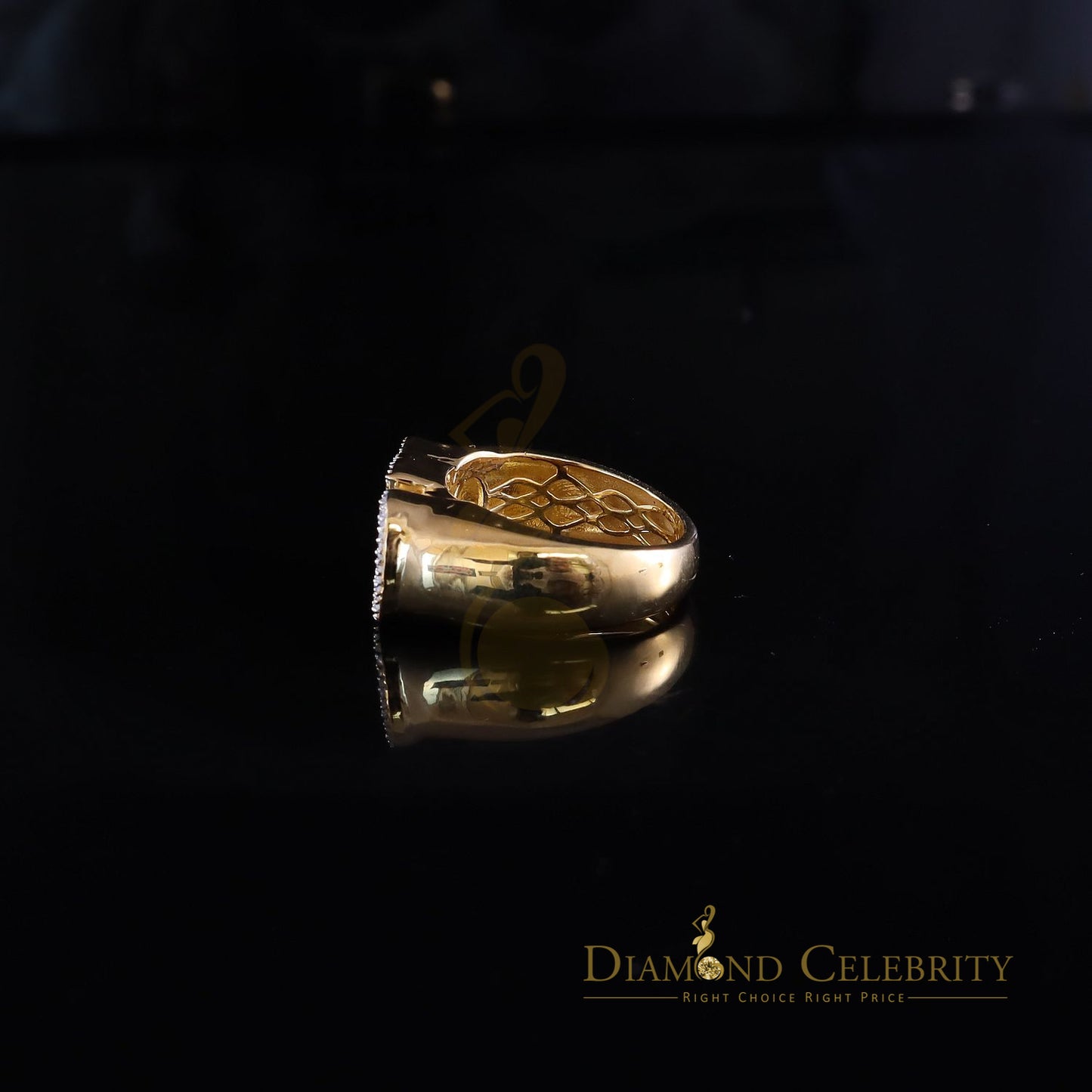 DiamondCelebritees Stylish 925 Yellow Silver 0.40ct Real Micro Diamond Men's "CEO" word Ring SZ 8