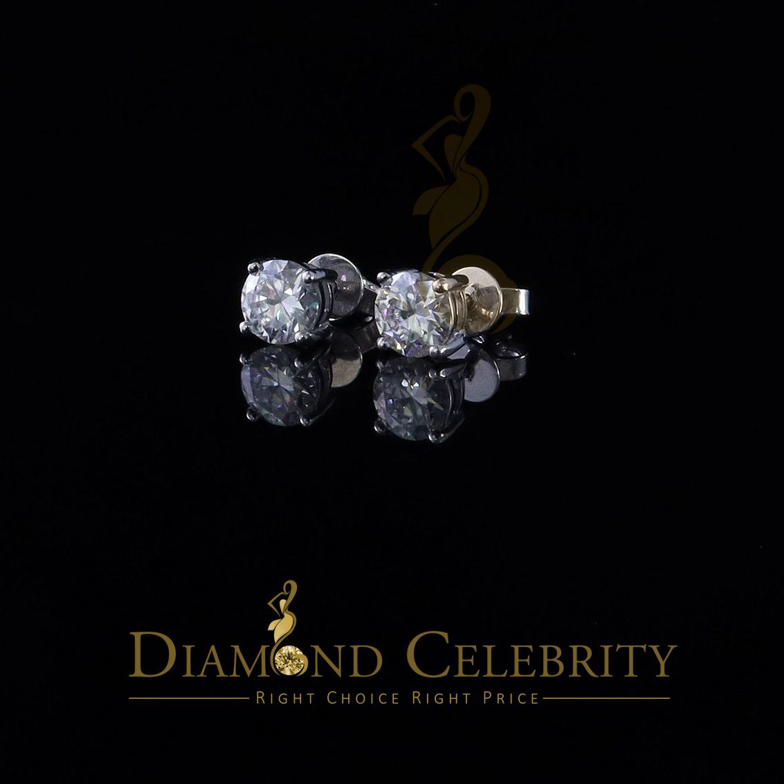 Diamondcelebritees 2.00ct VVS 'D' Moissanite For Men's/Womens Silver White Round Stud Earrings