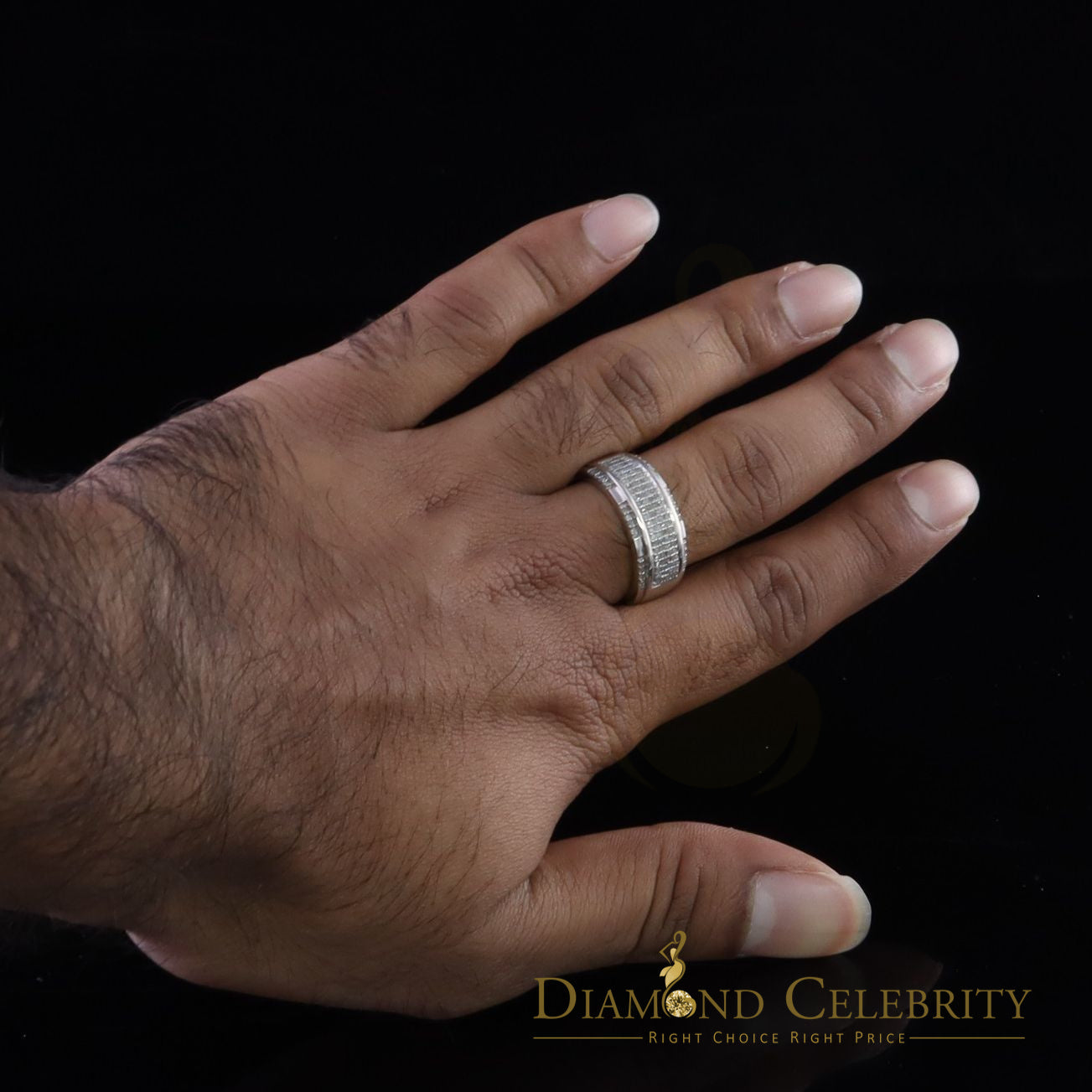 DiamondCelebritees 0.45 CT Real Diamond 925 Silver White Band Shine Men's Engagement Ring Size 11