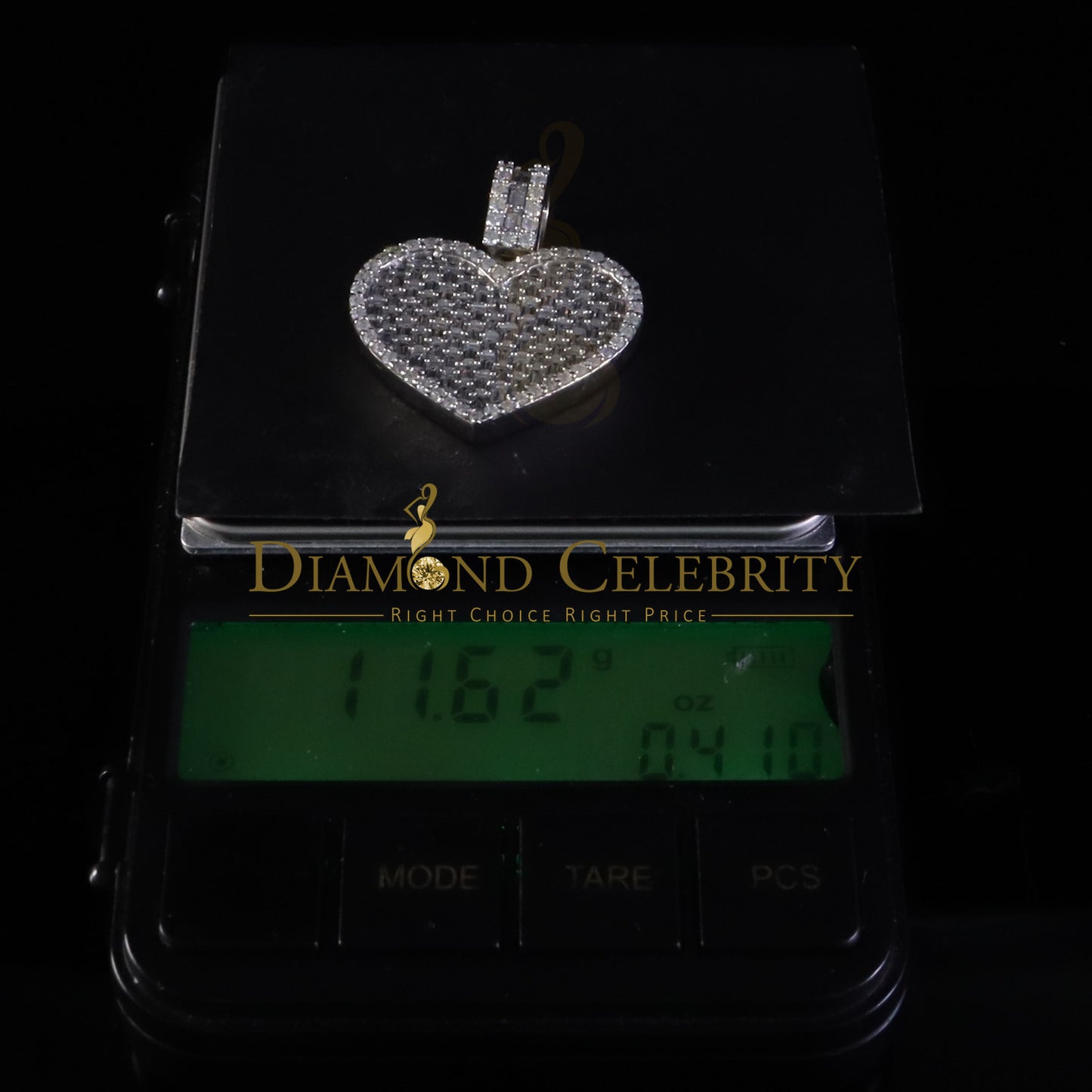 Diamondcelebritees 925 White Silver 6.50ct VVS D Clr. Moissanite Bagutte Heart Pendant Women's