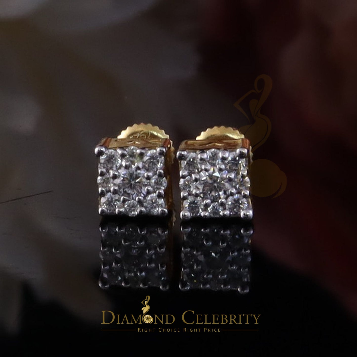 DiamondCelebritees Women's/Men's 925 Silver Yellow 0.50ct VVS 'D' Moissanite Square Stud Earrings