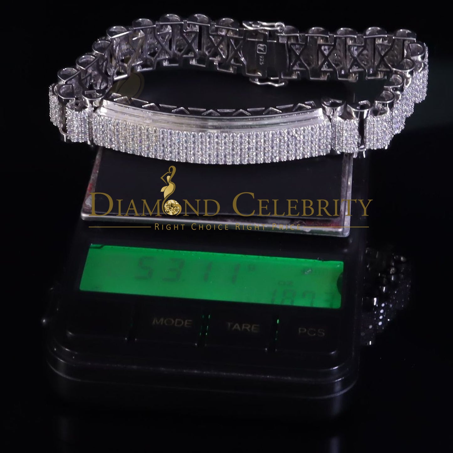 Diamondcelebritees 925 Sterling Silver White 20 CT Cubic Zirconia Men's Attractive Bracelet SZ 8.5"