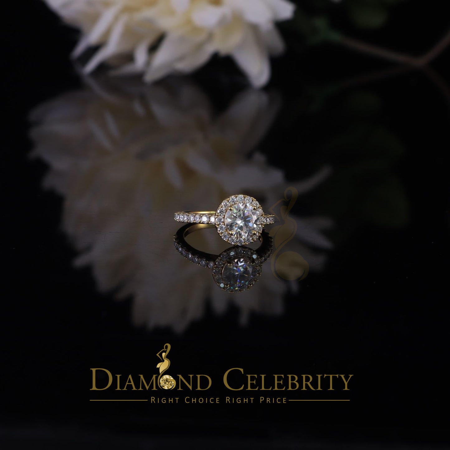 King Of Blings 10K Yellow Gold 3.00CT VVS' 'FL' D clr Round Moissonite Womens Ring S/7
