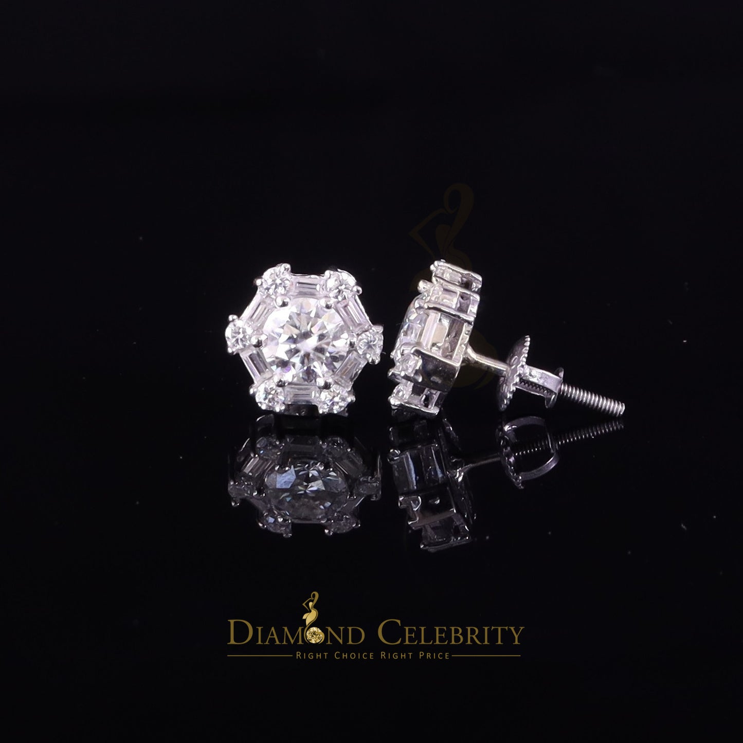 Diamondcelebritees Men's/Womens 925 Silver White 1.50ct VVS 'D' Moissanite Hexagon Stud Earrings