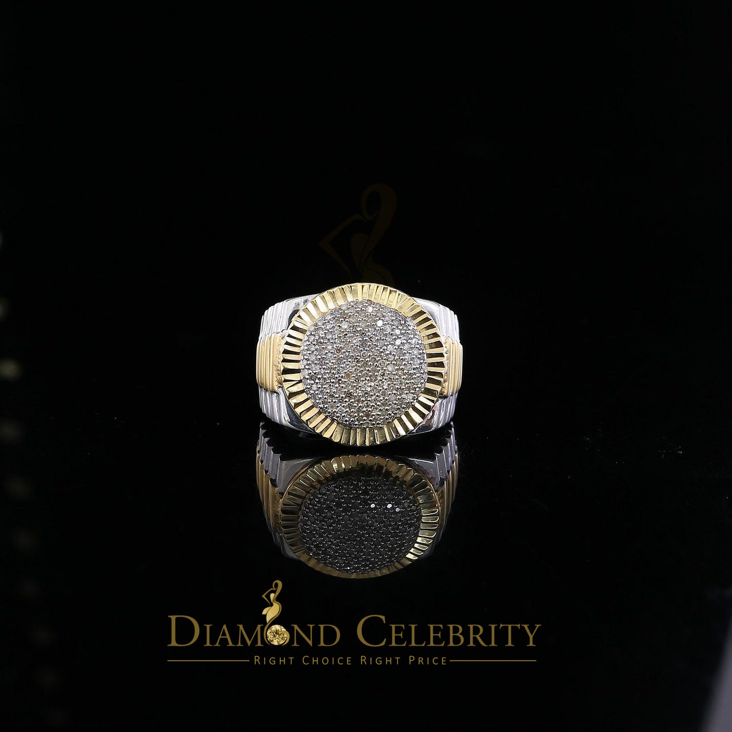 DiamondCelebritees 0.50ct Real Diamond Men's Sterling White Silver Two Tone Wide White Ring SZ 9