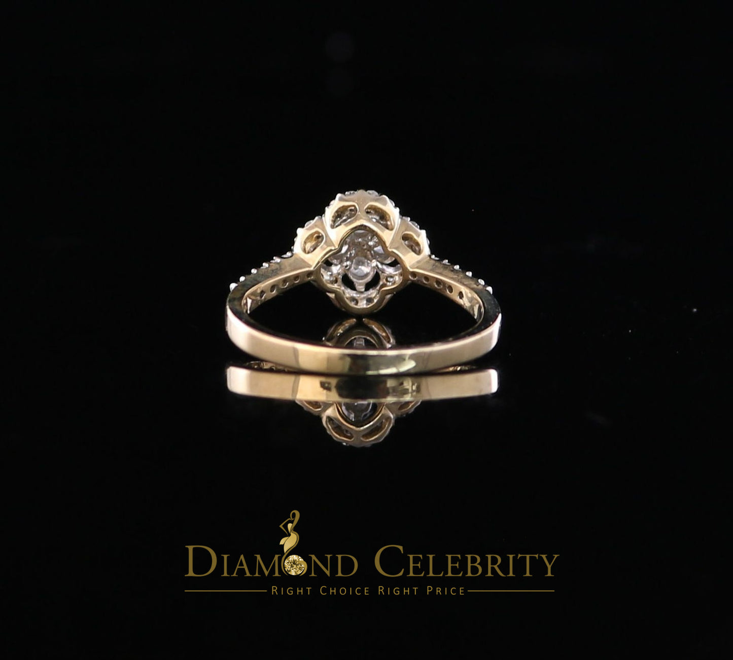 DiamondCelebritees Real 14K Yellow Gold with 0.50CT Real Diamond Floral Shape Womens Ring Size 7