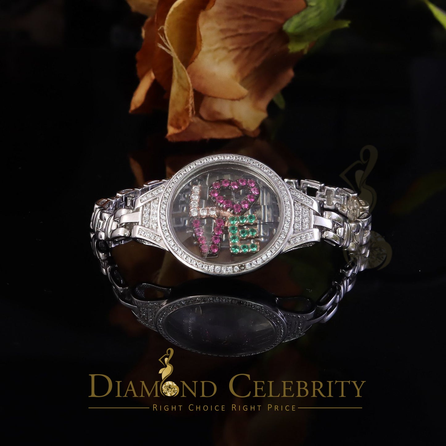 Diamondcelebritees 925 Sterling Silver White Bracelet Iced Out Floating Love Cubic Zirconia Size 7