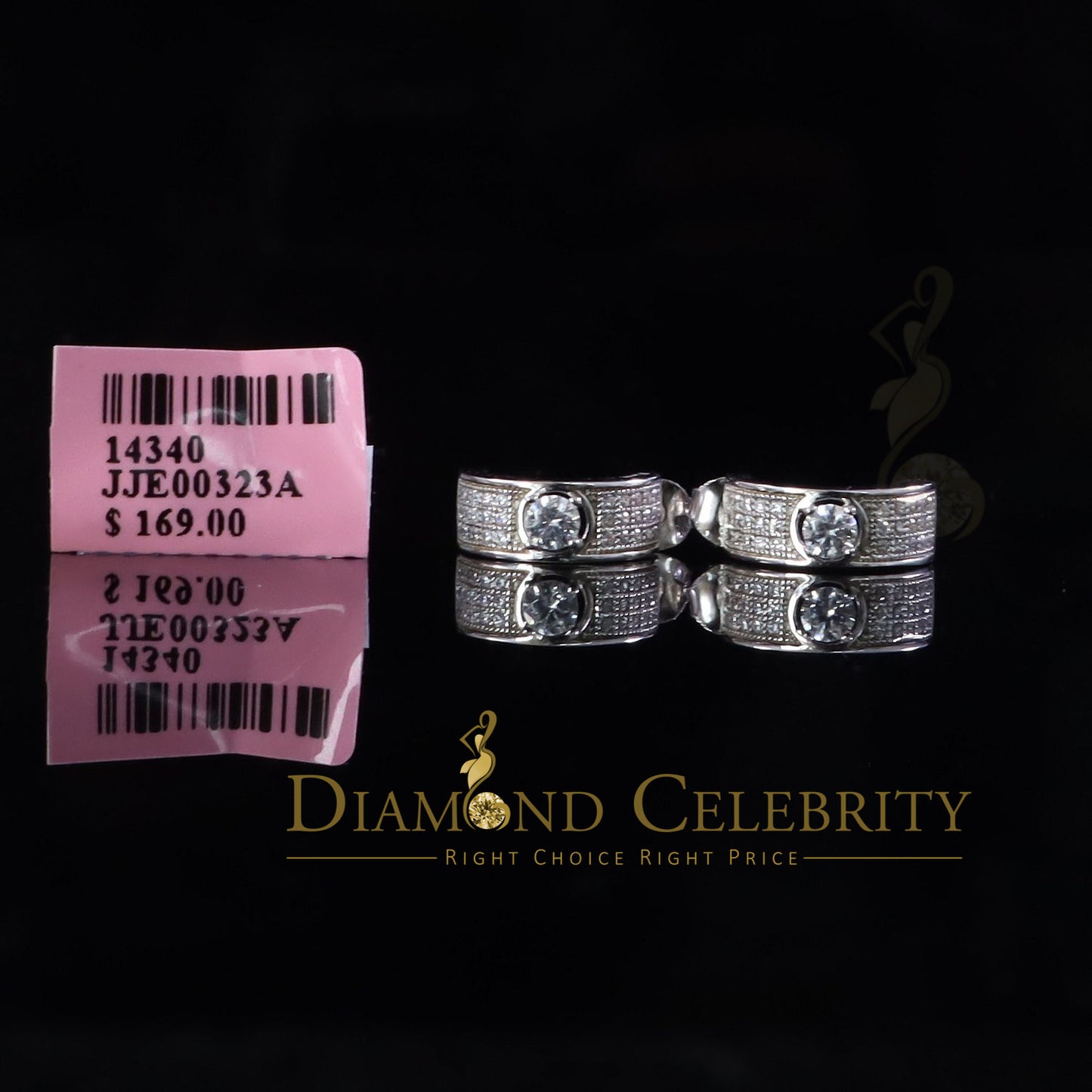 DiamondCelebritees Hip hop Mens white Gold 925 Sterling Silver Iced 2 row Huggie Hoop earrings