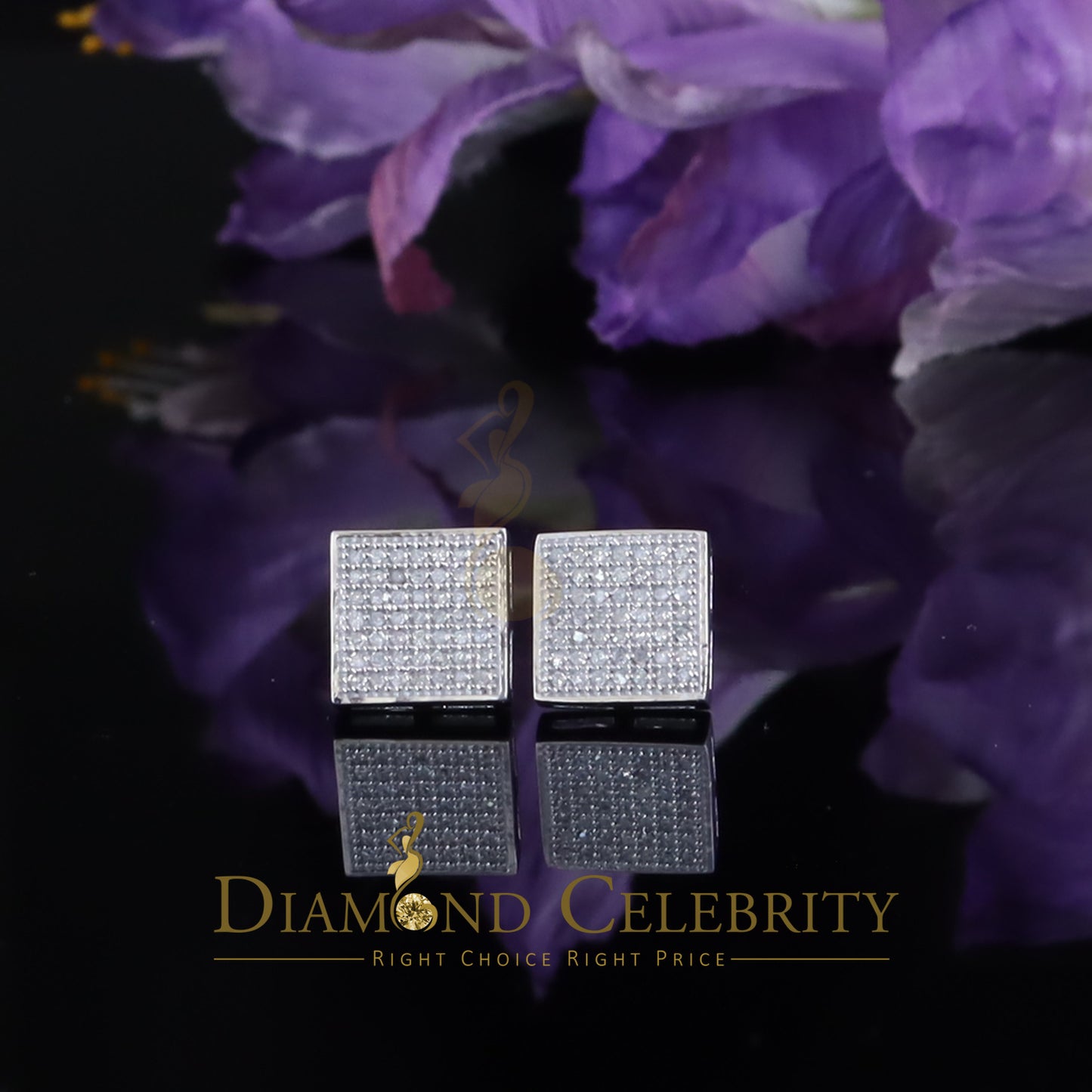 DiamondCelebritees 925 Sterling Silver Diamond White 0.25ct Princess Shape Stud Earring For Womens