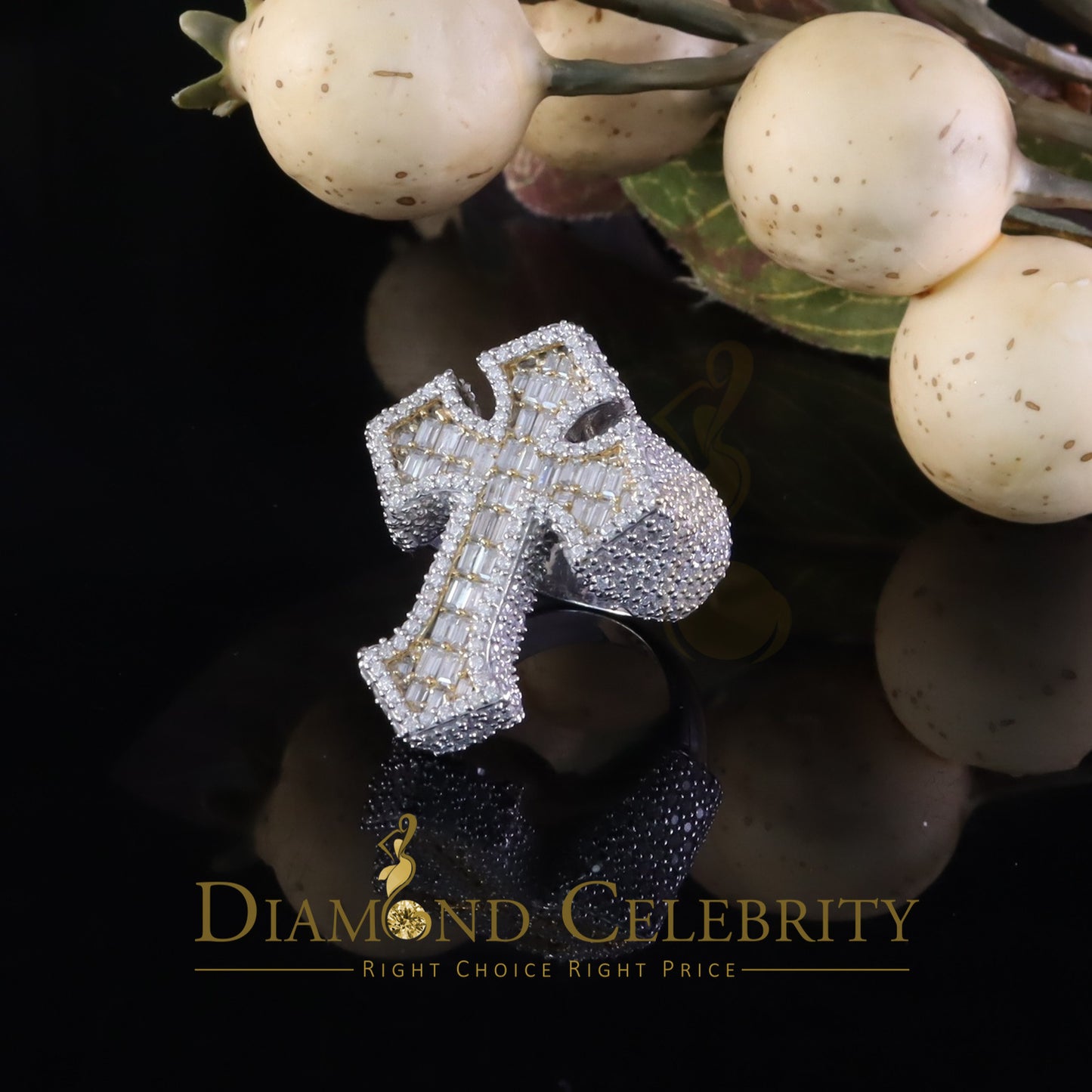 DiamondCelebritees White Cross Men's Baguette 925 Sterling Silver 6ct VVS D Moissanite Rings SZ 10