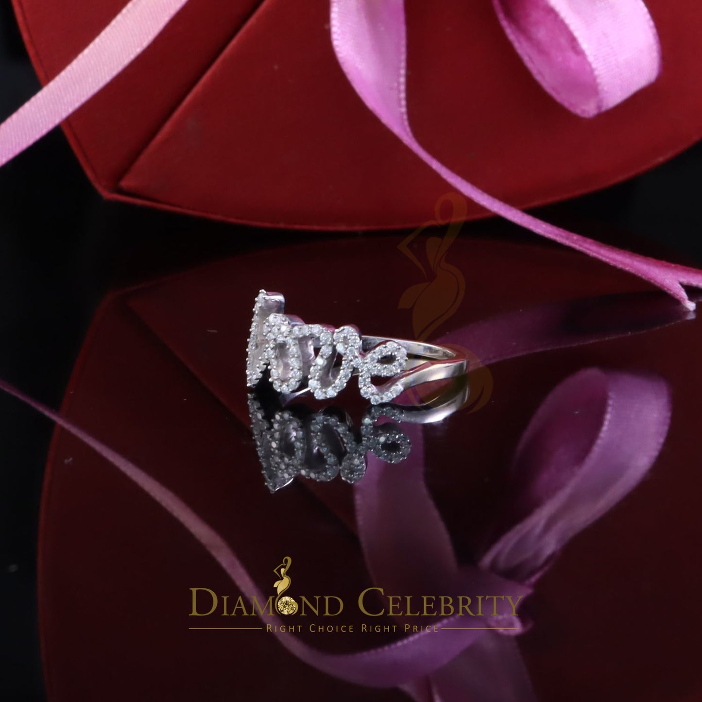 DiamondCelebritees 'Love' Rings SZ 7 for Women White 925 Sterling Silver 0.33ct VVS 'D' Moissanite
