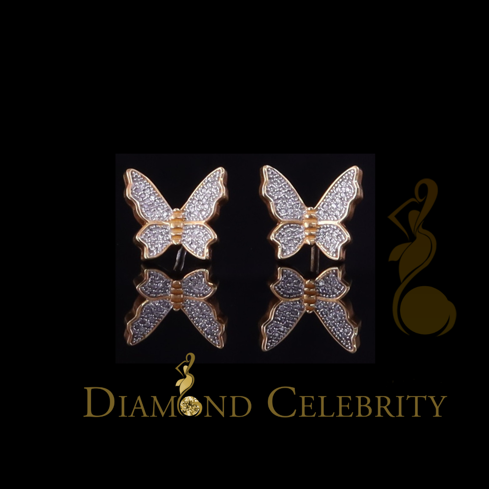 DiamondCelebritees Butterfly Stud Earrings Yellow 925 Sterling Silver Women's 0.50ct Cubic Zirconia