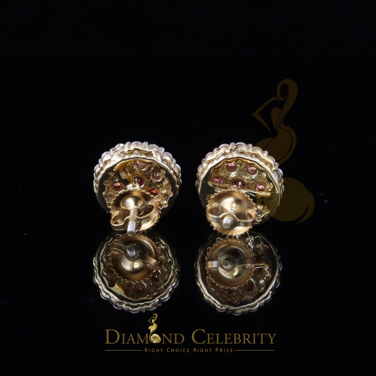DiamondCelebritees 925 Silver Yellown2.00ct VVS D Pink Moissanite Round Men's/Women's Stud Earrings