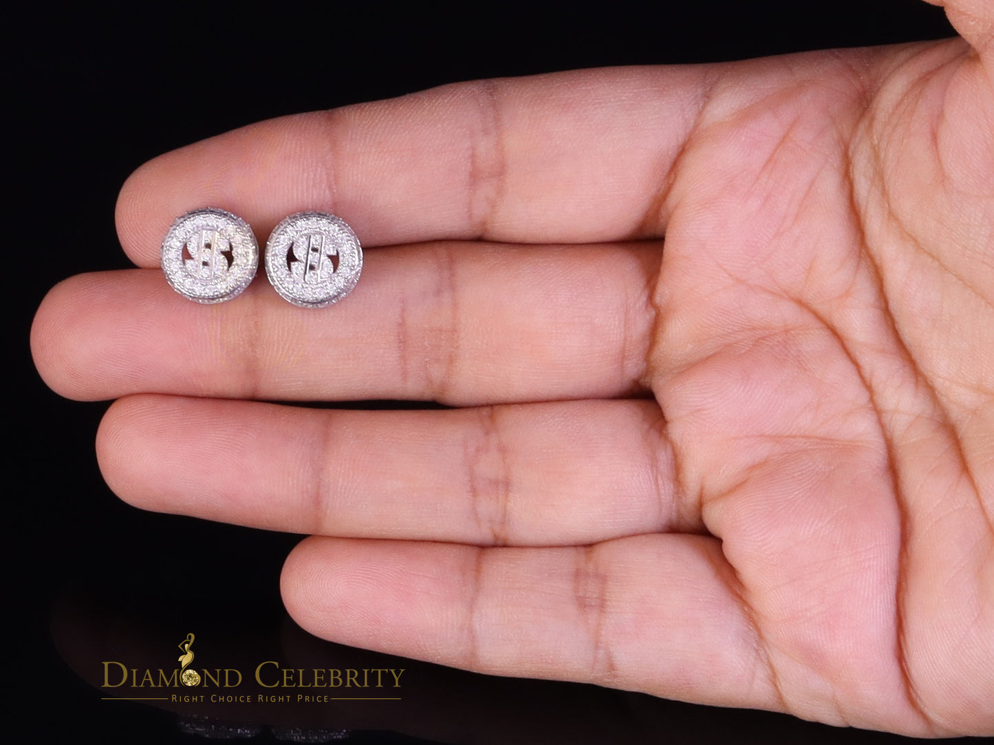 Diamondcelebritees 925 Silver White 1.00ct VVS 'D' Moissanite Dollar Sign Men's/Womens Stud Earring
