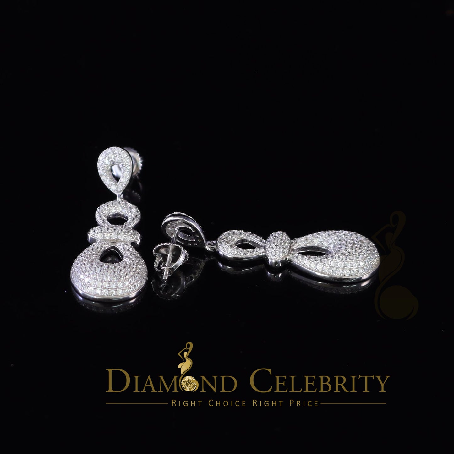 DiamondCelebritees Men's White Gold Hip Hop Iced Round dangling 925 Sterling Silver Earrings