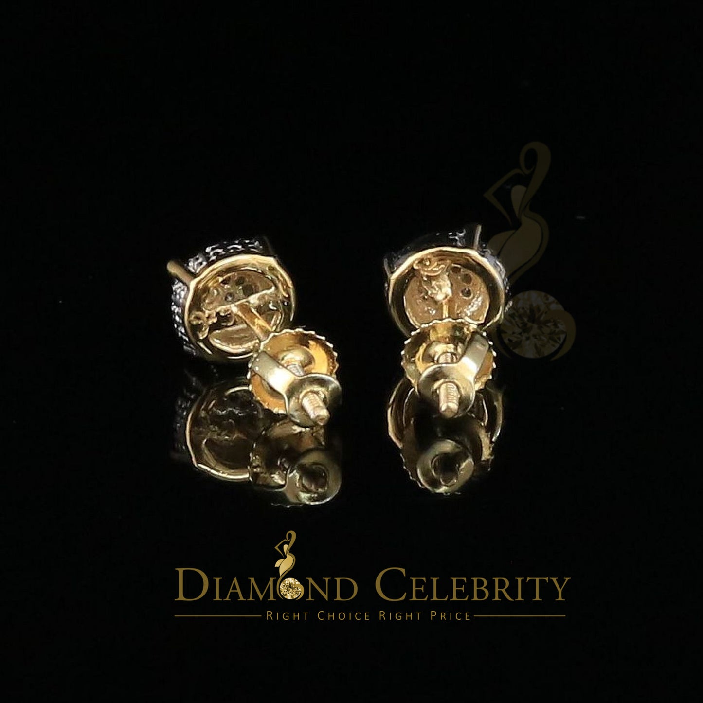 DiamondCelebritees 0.05ct Real Diamond 925 Sterling Silver Yellow For Men's & Women's Round Earring