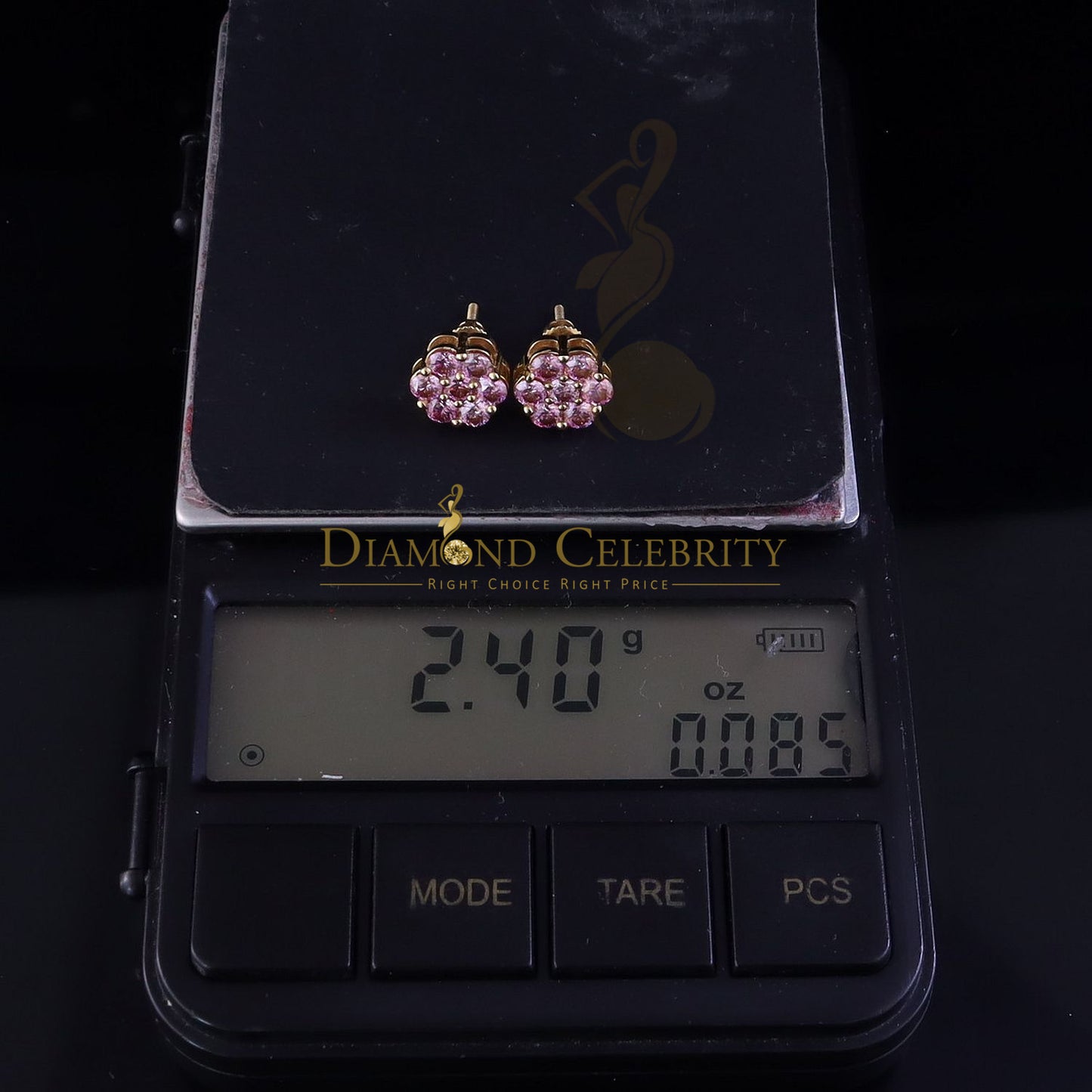 DiamondCelebritees Mens/Women's 925 Silver Yellow 1.66ct VVS D Pink Moissanite Floral Stud Earrings