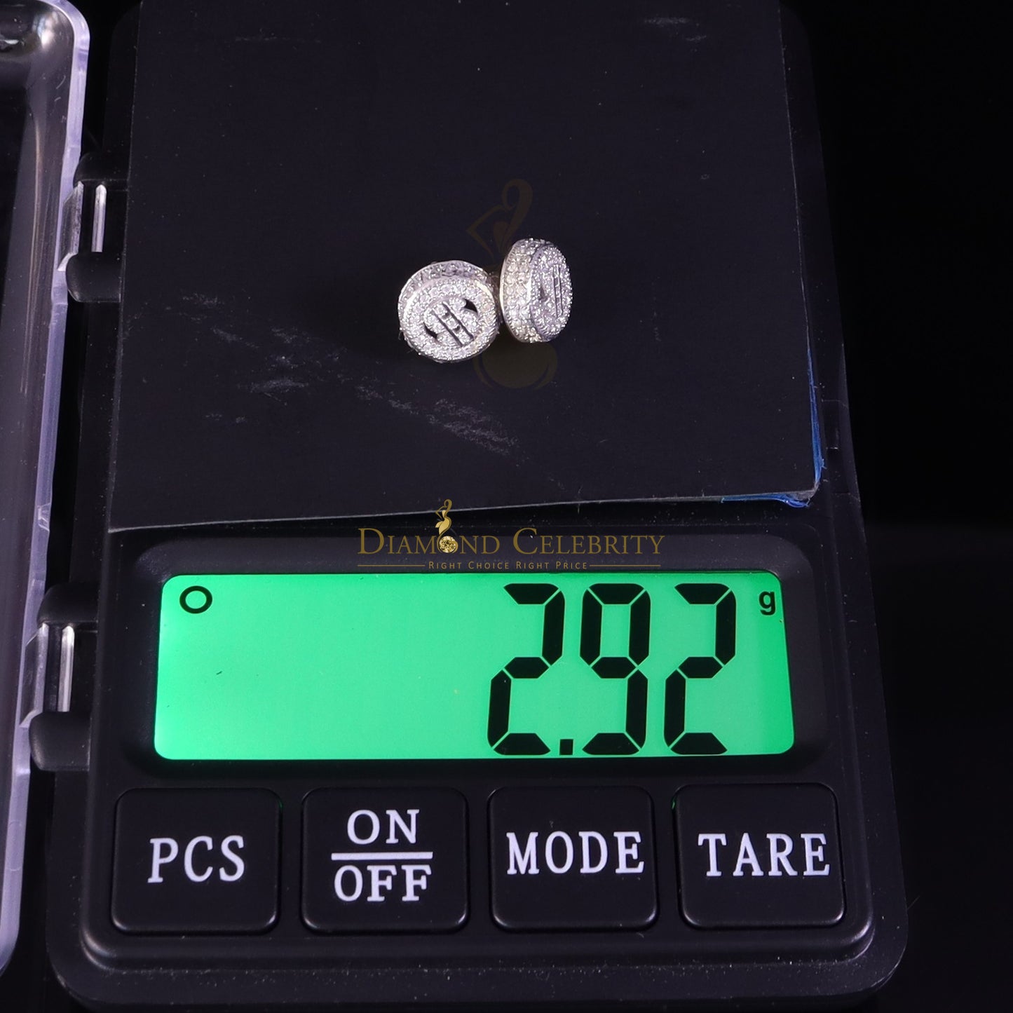 Diamondcelebritees 925 Silver White 1.00ct VVS 'D' Moissanite Dollar Sign Men's/Womens Stud Earring