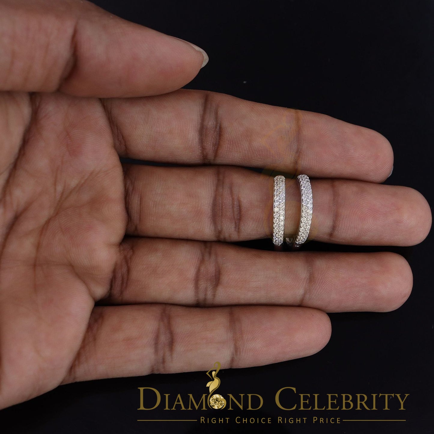 DiamondCelebritees Men's hip hop White 925 Sterling Silver Cubic Zirconia 2 row Huggie Hoop Earring