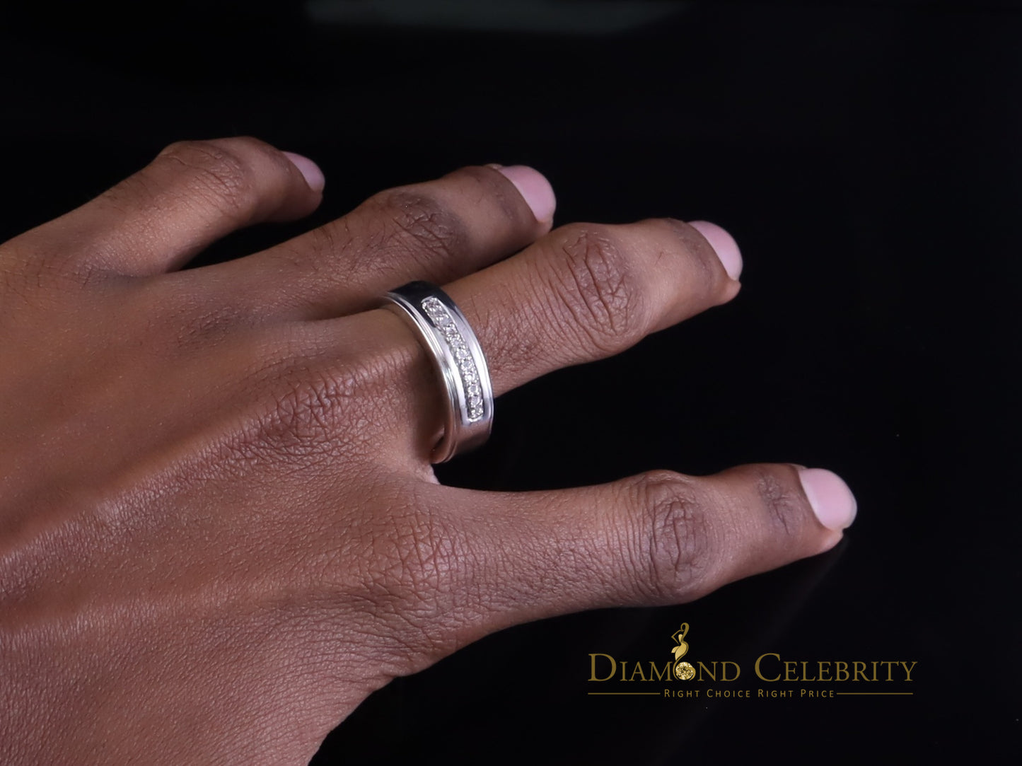 DiamondCelebritees 0.05ct In 925 Silver Round Cut White Diamond Men's Wedding Enternity Ring Size11