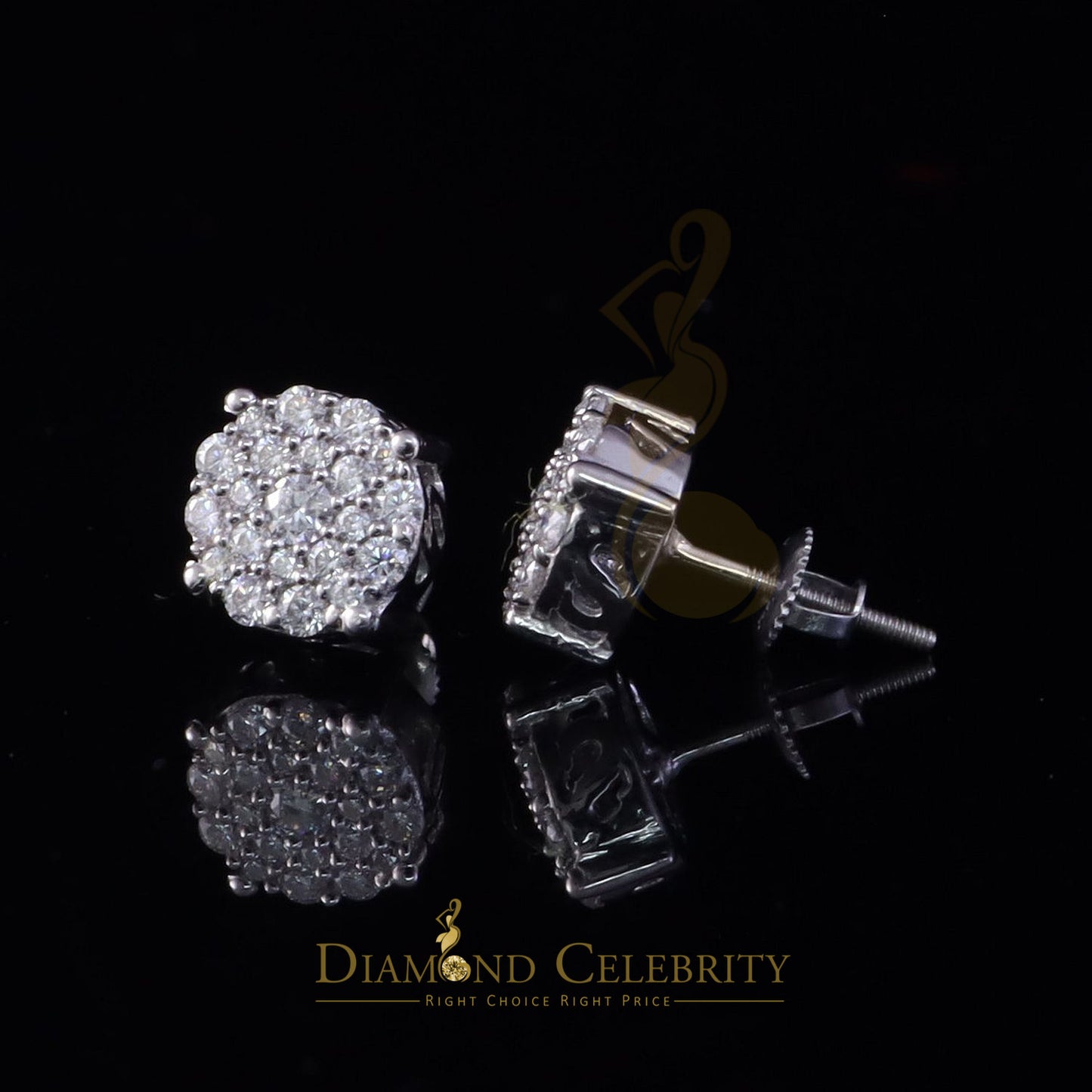 Diamondcelebritees 925 Silver White 1.00ct VVS 'D' Moissanite Round Stud Earrings for Women & Men