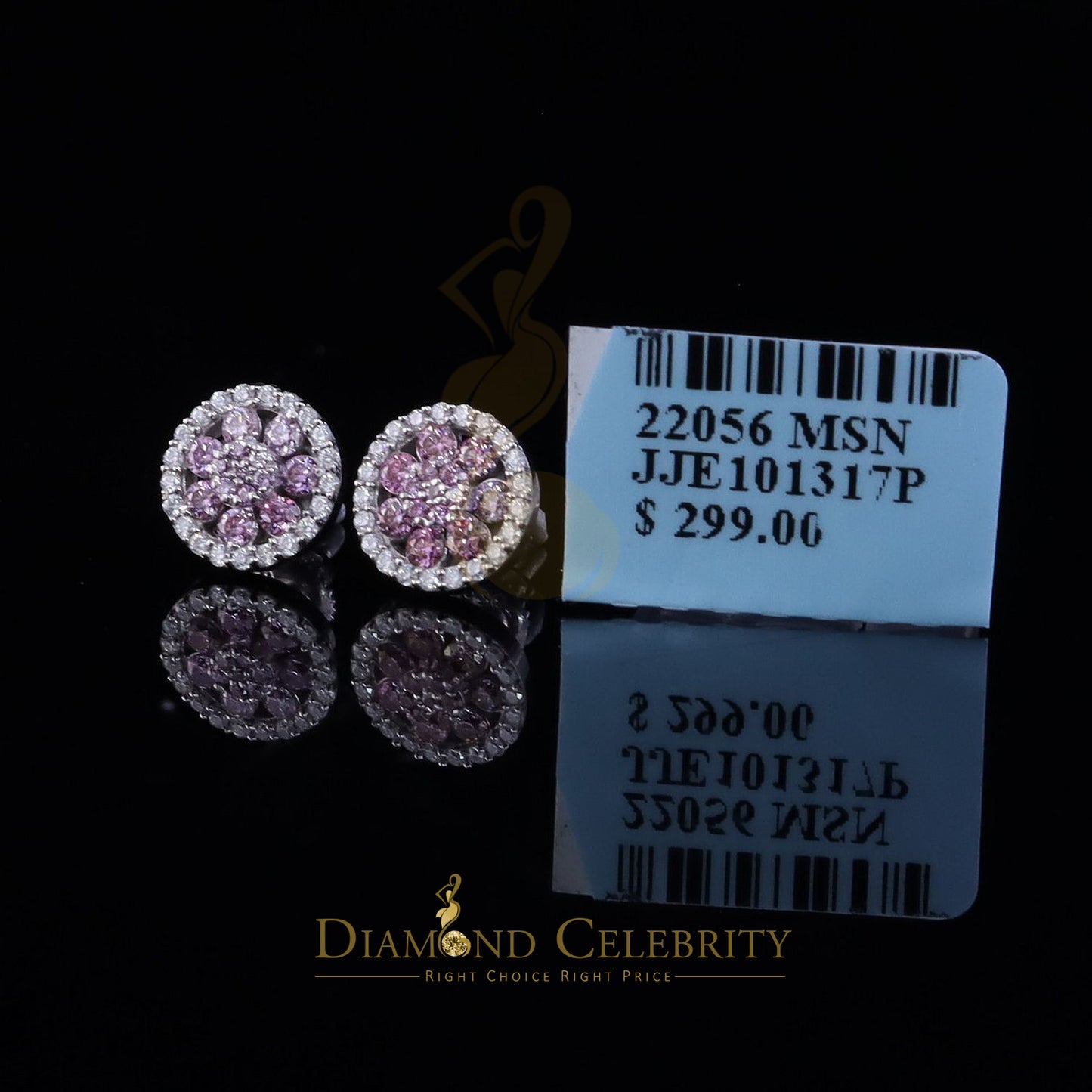 Diamondcelebritees Women's 925 Silver White 0.66ct VVS 'D' Pink Moissanite Round Stud Earrings