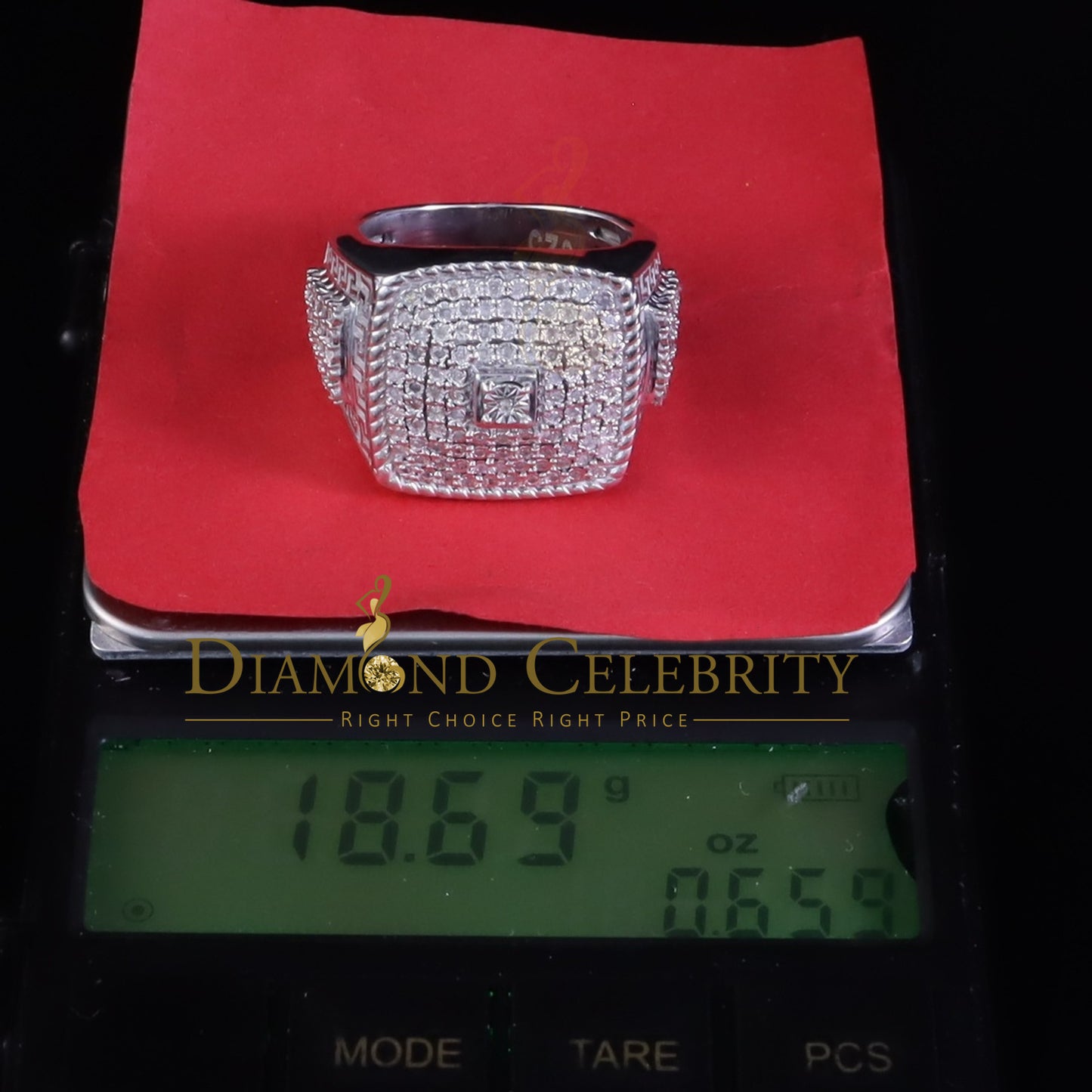 DiamondCelebritees Real 0.81ct Micro Pave Diamond Big Look 925 White Silver Ring Size 11 for Mens