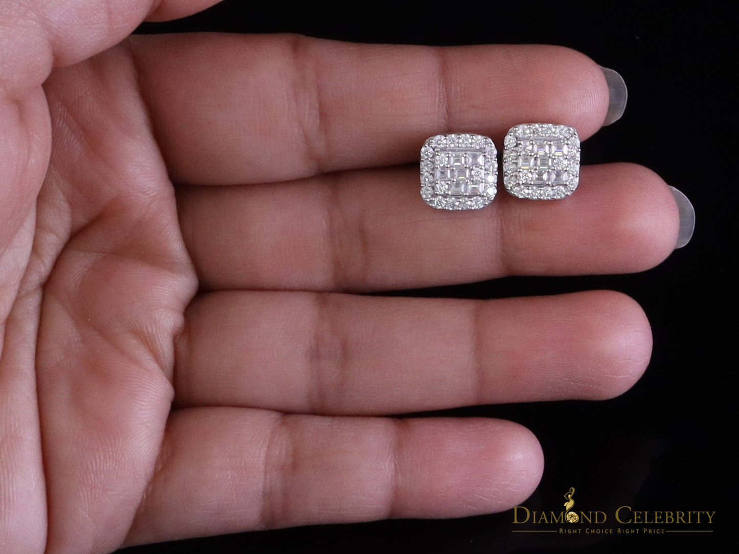 Diamondcelebritees 925 White Silver 1.50ct VVS 'D' Baguette Moissanite Men's/Women's Stud Earrings