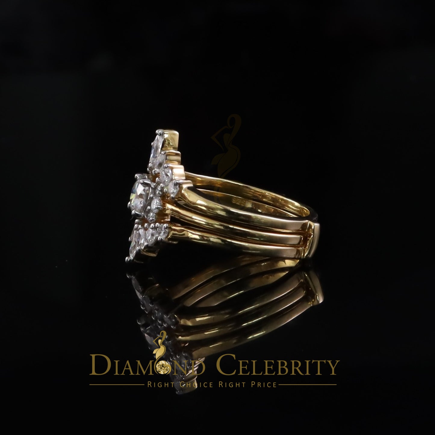 DiamondCelebritees New Bridal Womens 925 Yellow Silver Moissanite 1.25ct VVS D Insert Ring SZ 7