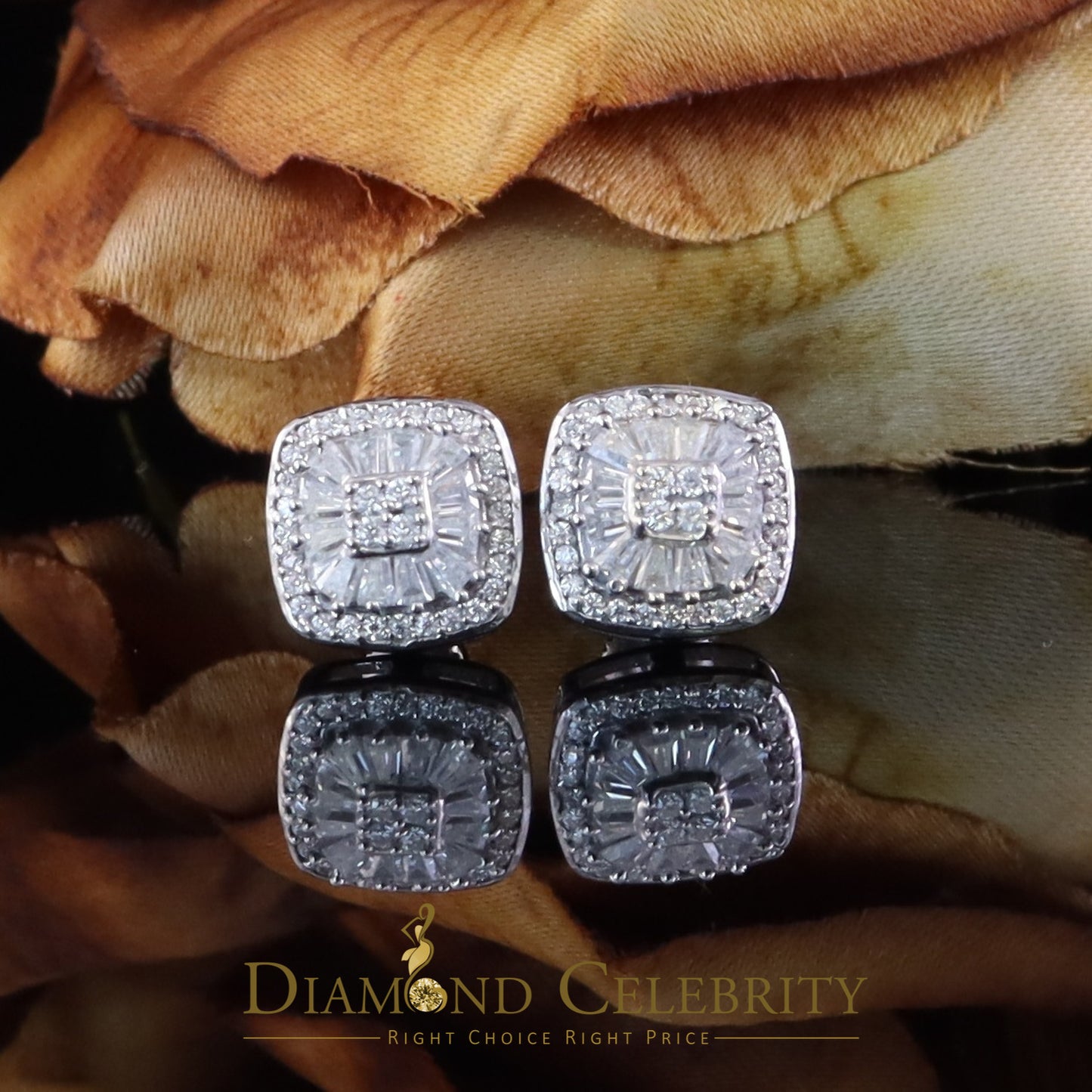 Diamondcelebritees White Square 925 Silver 1.00ct VVS 'D' Moissanite Stud Earring Men's/Womens