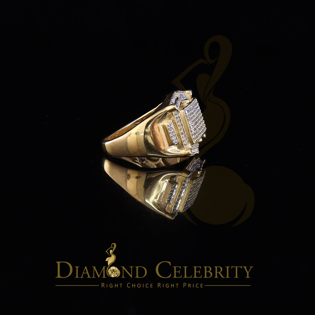 DiamondCelebritees 0.66 CT Real Diamond Men's 925 Sterling SilverYellow Ring Size 11 Square Shape
