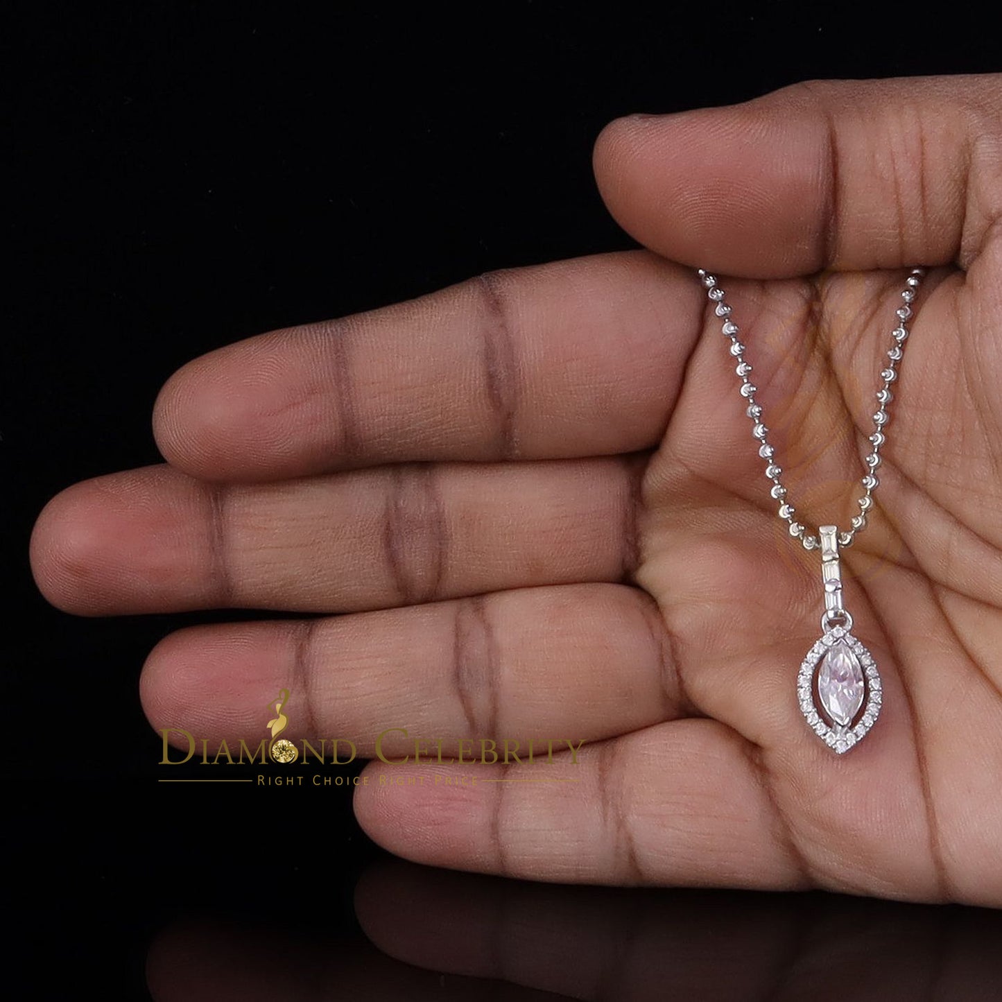 Diamondcelebritees White 925 Silver 1.25 ct VVS D Clr MQ Shape Moissanite Pendant for Women