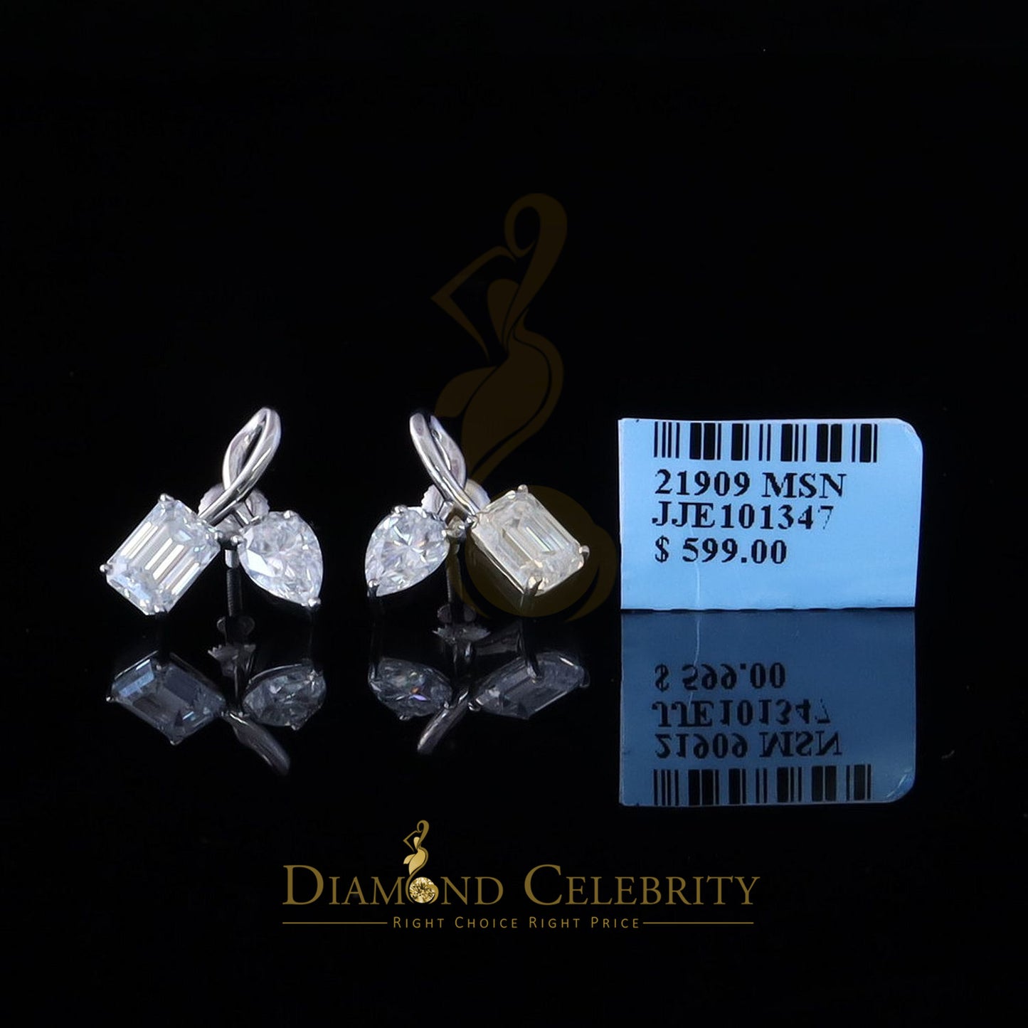 Diamondcelebritees Men's/Women's 925Silver White 3.50ct VVS D Moissanite Pear Emerald Stud Earrings