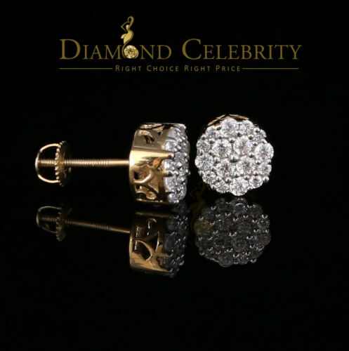 DiamondCelebritees 925 Yellow Silver Aretes Para Hombre 0.87ct Cubic Zirconia Round Women's Earring