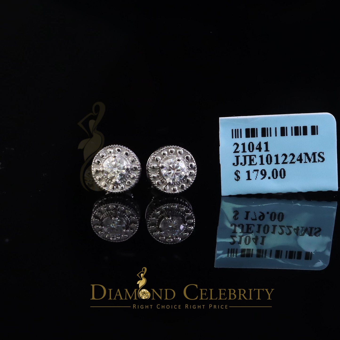 Diamondcelebritees 0.50ct VVS 'D' Moissanite Round Men's/Womens 925 Silver White Stud Earrings