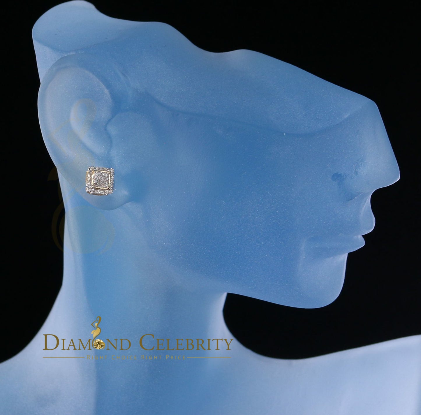 DiamondCelebritees10k Yellow Real Gold Square Stud Earrings with 0.15CT Real Diamonds
