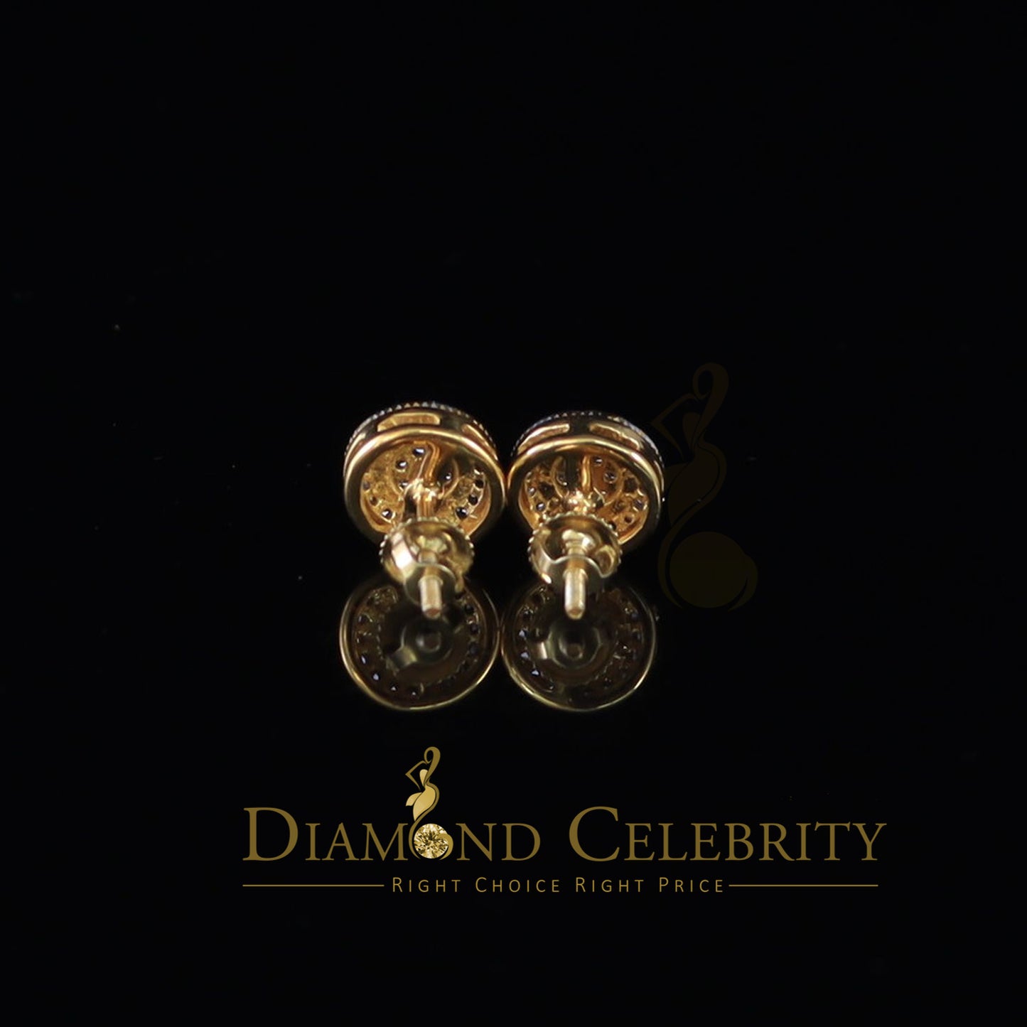 DiamondCelebritees Aretes Para Hombre 925 Yellow Silver 0.5ct Cubic Zirconia Round Women's Earrings