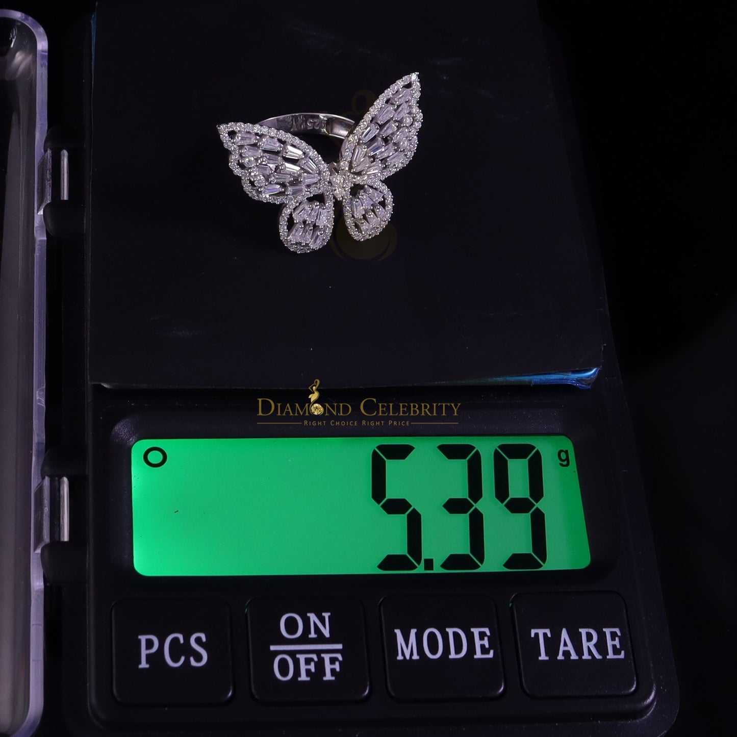 DiamondCelebritees Men's/Womens 925 Silver White 1.75ct VVS 'D' Moissanite Butterfly Rings Size 7