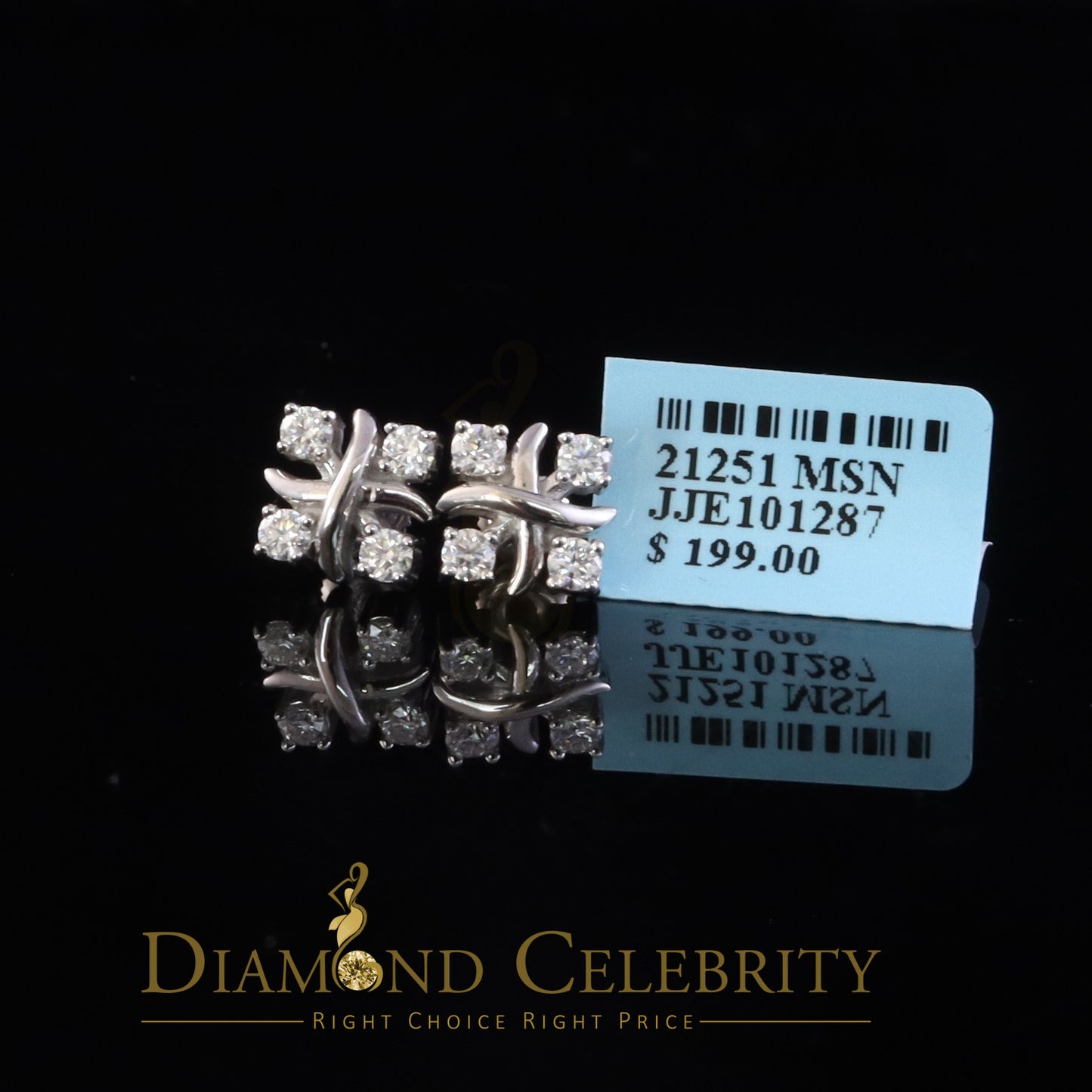Diamondcelebritees 925 White Silver 0.50ct VVS 'D' Moissanite XOXO Stud Earring Men's/Womens