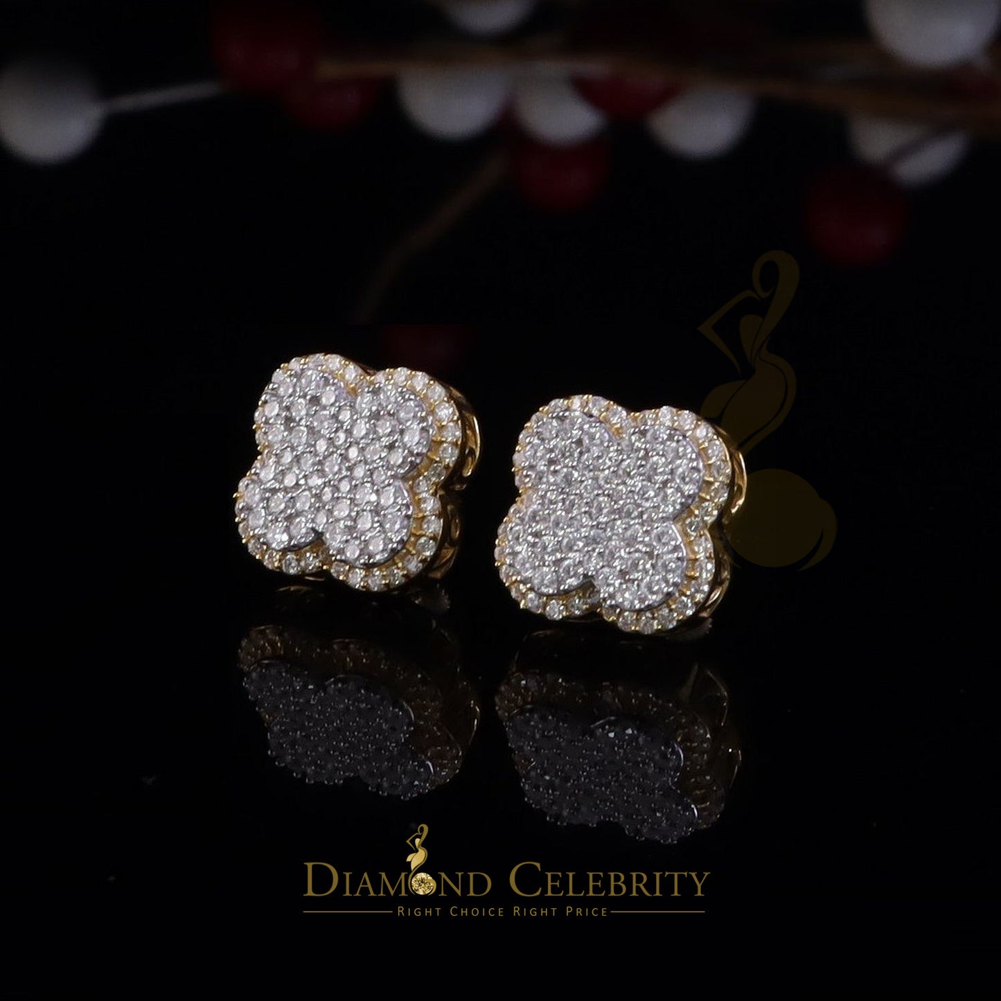 DiamondCelebritees New 1.00ct 925 Sterling Silver Yellow Moissanite Clover Stud Earrings For Women