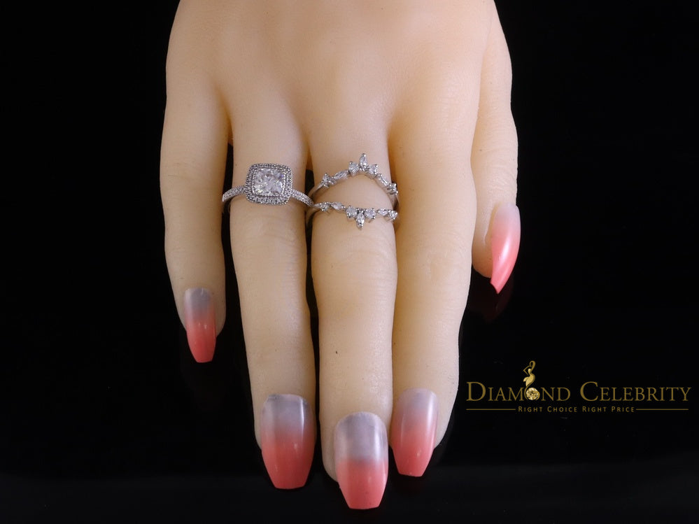 DiamondCelebritees Enhancer Guard Wrap Insert Cushion Moissanite 1.75ct VVS D White Silver Ring SZ7