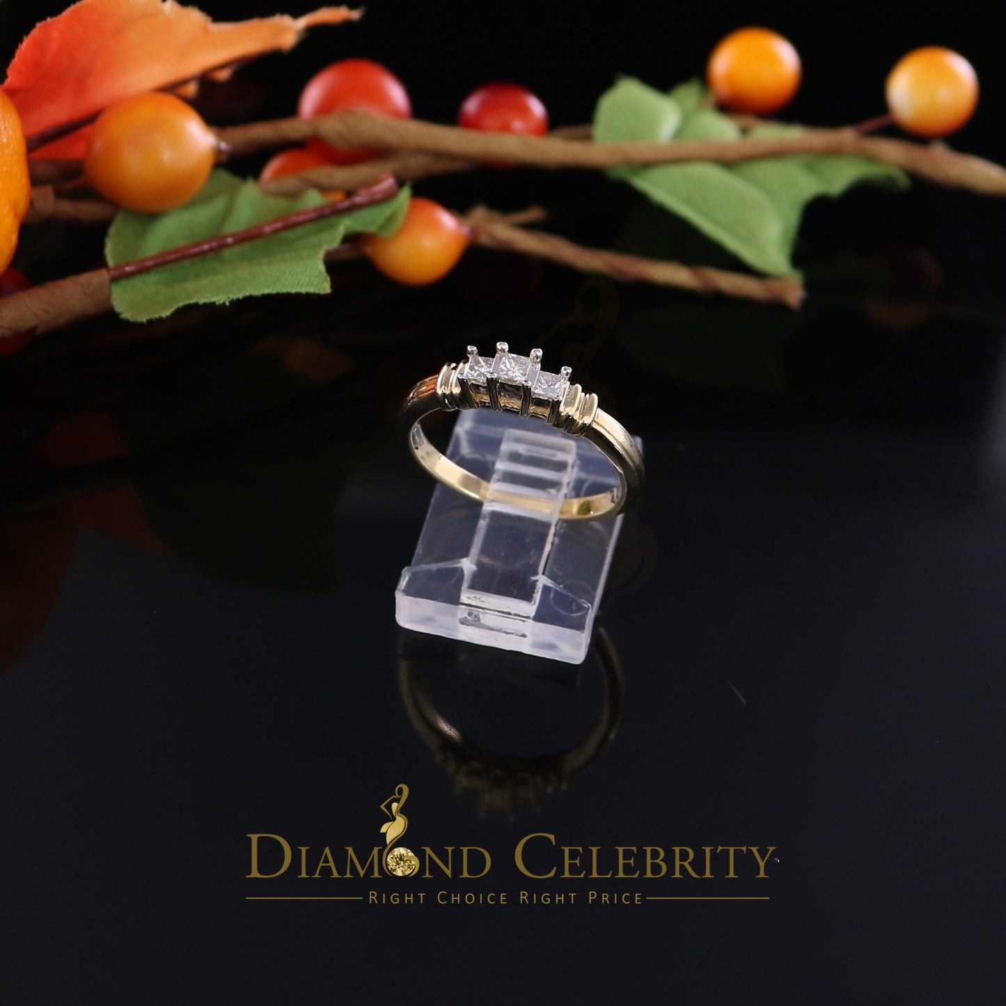 DiamondCelebritees Real 14kt Yellow Gold with 0.25CT Real Diamond Past Present Future Ring Size 7