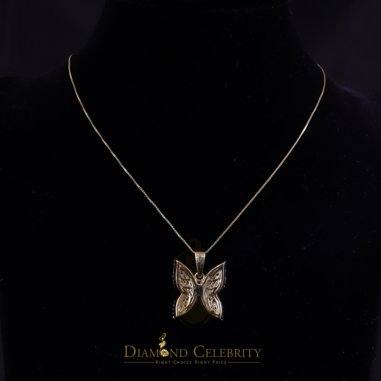 Diamondcelebritees Men's/Womens 925 Silver Yellow 1.50ct VVS 'D' Moissanite Butterfly Pendant