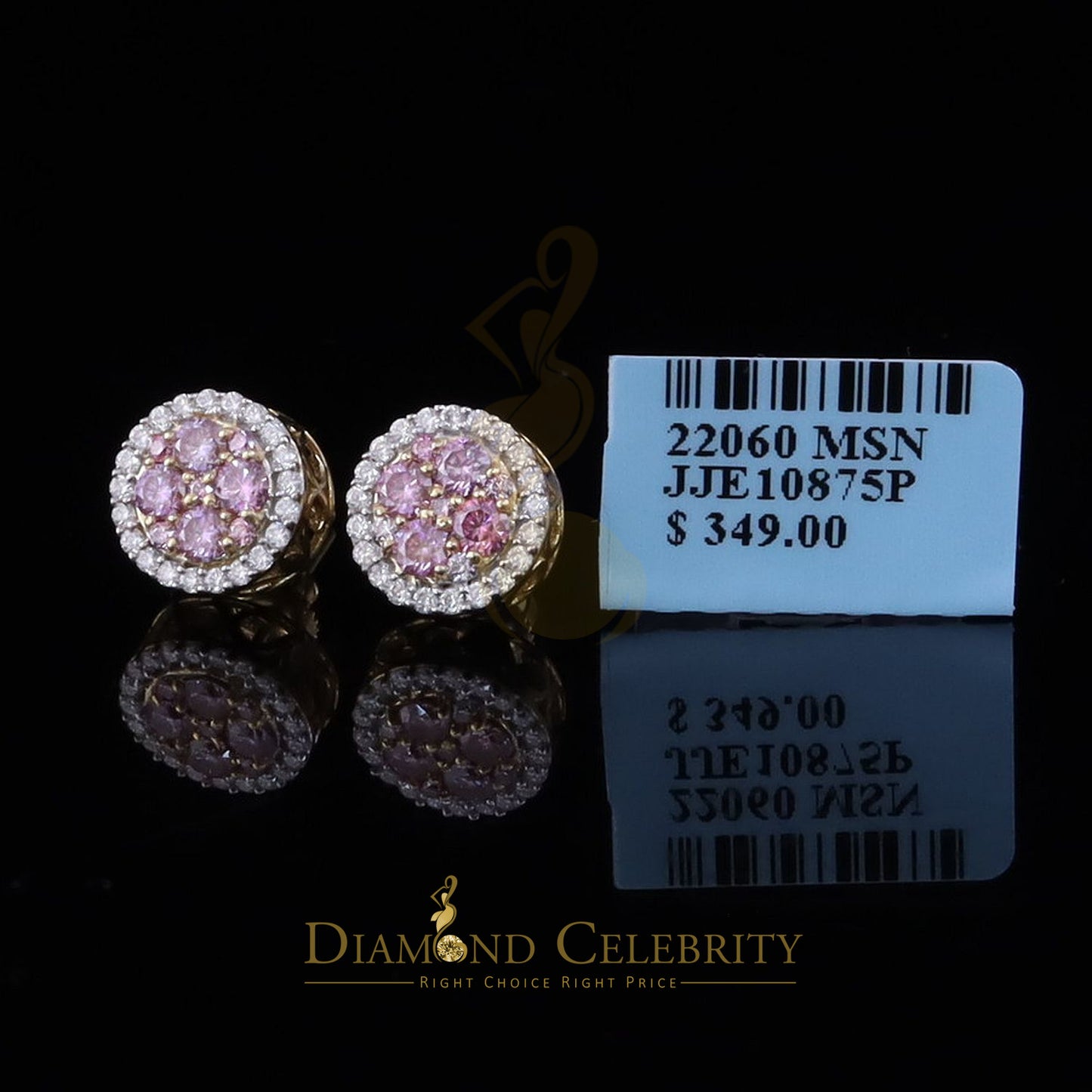 DiamondCelebritees Women's 925 Silver Yellow 1.00ct VVS 'D' Pink Moissanite Round Stud Earrings