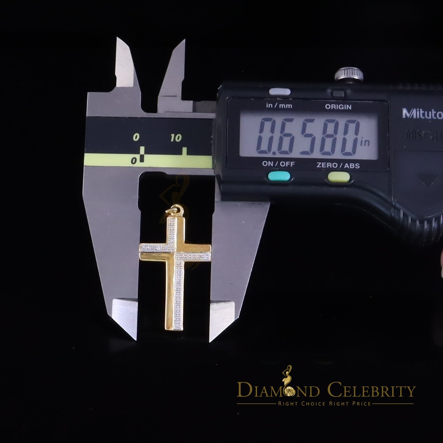 DiamondCelebritees Elegant Sleek Real 0.10ct Diamond 925 Silver CROSS with Necklace Yellow Pendant