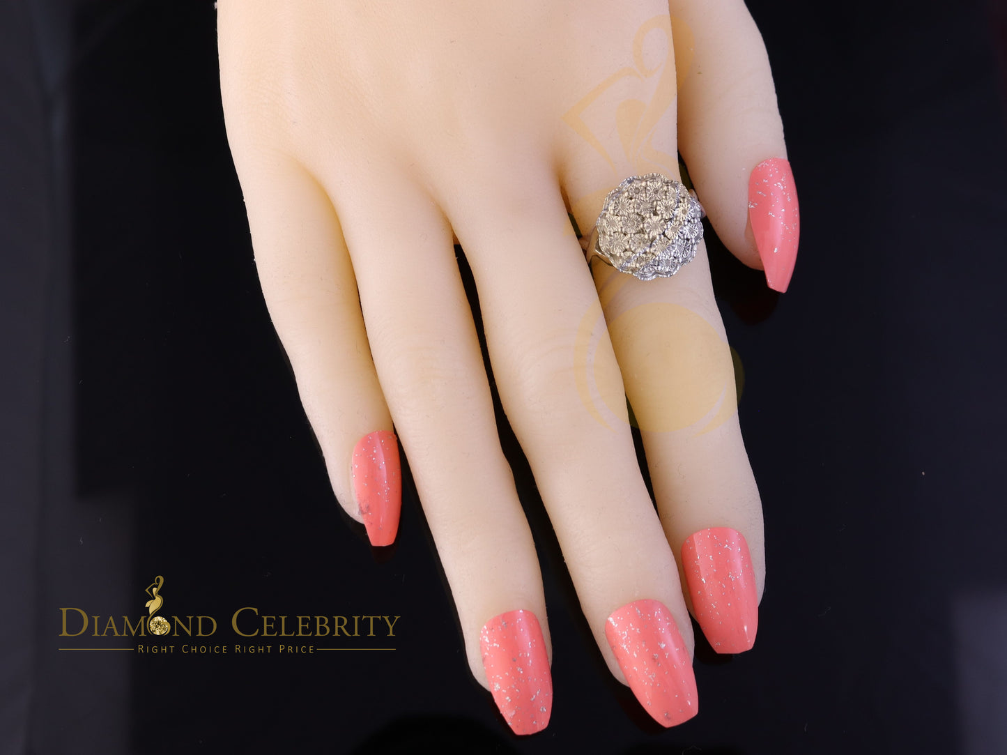 DiamondCelebritees 0.10CT Real Diamond 925 Sterling White Silver Womens Floral Ring Size 6.75
