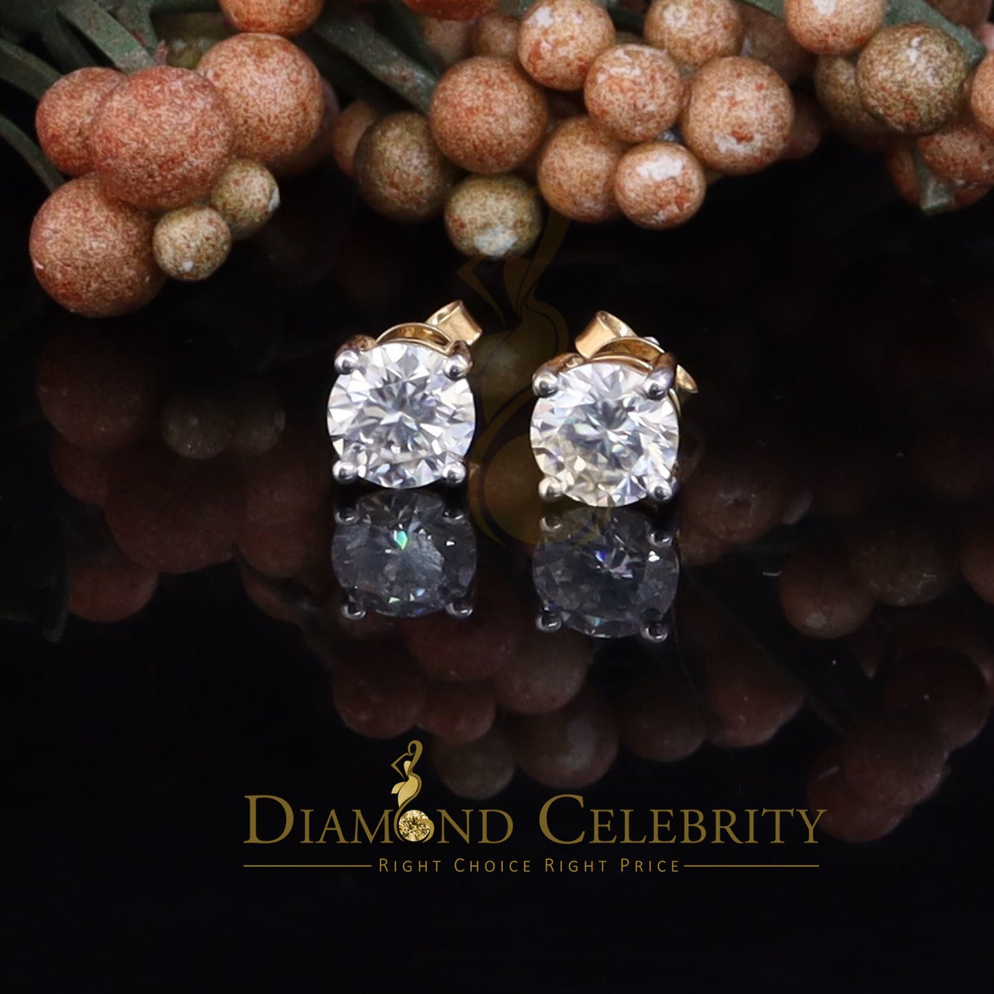 DiamondCelebritees Mens & Womens stud 925 silver Yellow 3.00ct VVS 'D' Color Moissanite Earrings