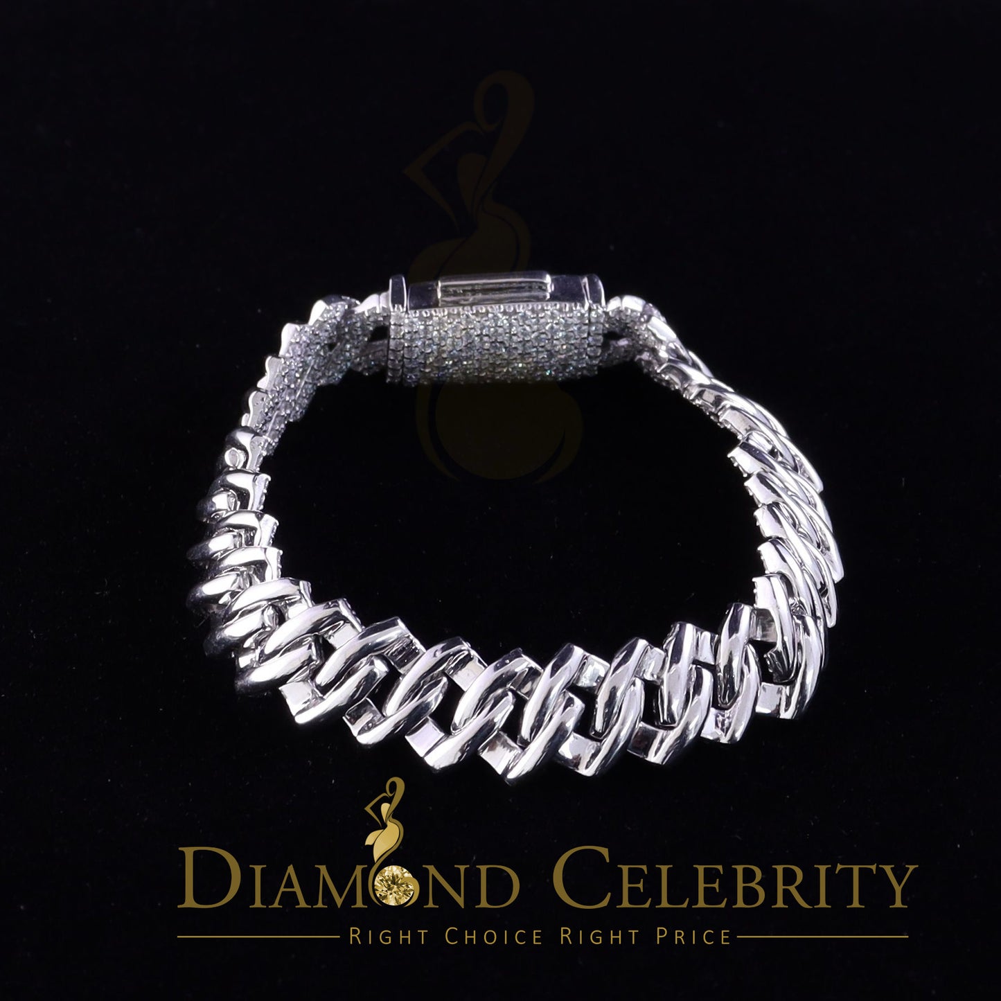 Diamondcelebritees Monaco Men's Bracelet 925 Silver White 15ct Moissanite size 8 inch & Width 14mm