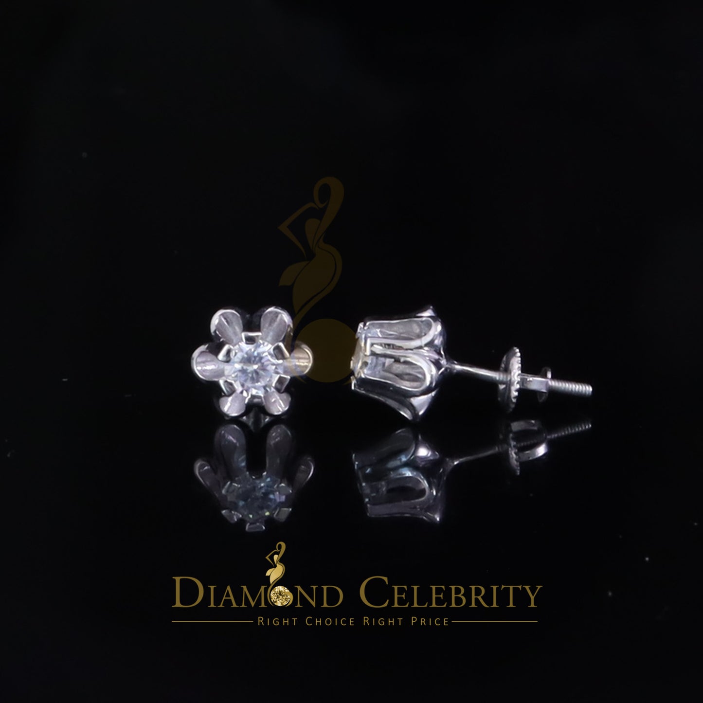 Diamondcelebritees 0.50ct VVS 'D' Moissanite 925 Silver White Buttercup Stud Earrings for Men&Women