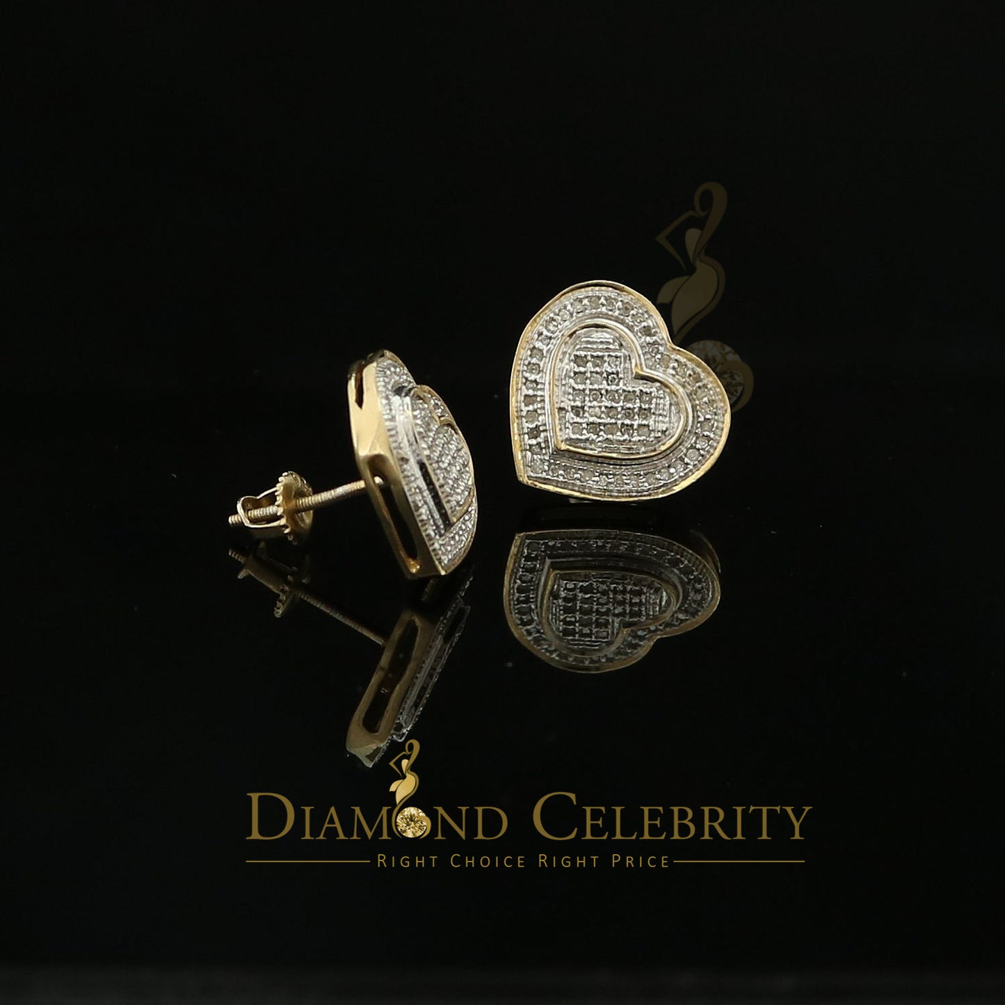DiamondCelebritees Aretes Para Hombre Heart 925 Yellow Silver 0.30ct Diamond Women's /Men's Earring